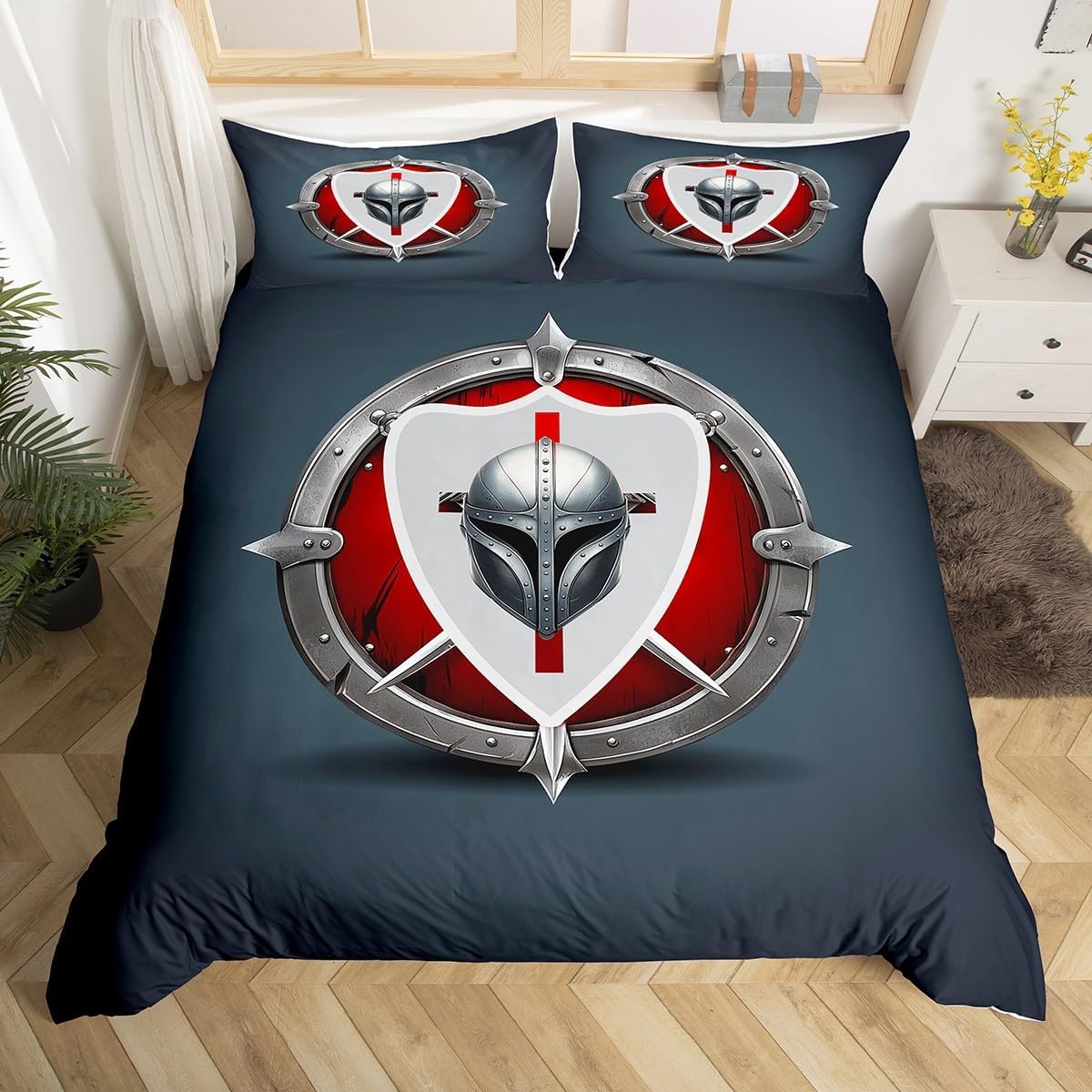 Erosebridal Men Sabre Duvet Cover Japanese Samurai Sabre Bedding Set European Knight Quilt Cover Retro Exotic Style Comforter Cover for Kid Boy Youth Grey 1 Duvet Cover with 2 Pillow Cases King