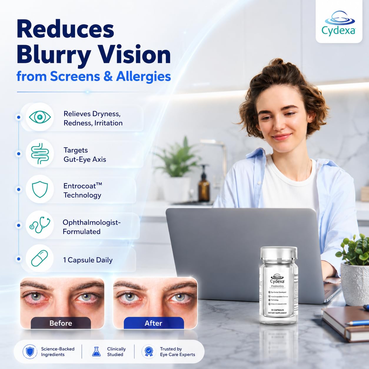 Only Probiotic Supplements for Dry Eye with Entrocoat & Vitamin D₃ – Scientifically Developed Eye Vitamins for Eye Gut–Eye Axis Support – Ophthalmologist-Formulated for Dryness & Redness (Pack-of-01) — Amazon image 5
