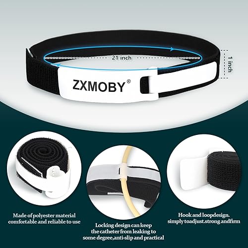 Miniatura 4 de ZXMOBY - 4 correas de catéter para pierna Foley, soporte para catéter urinario, soporte para tubo de catéter, antiirritación (negro)