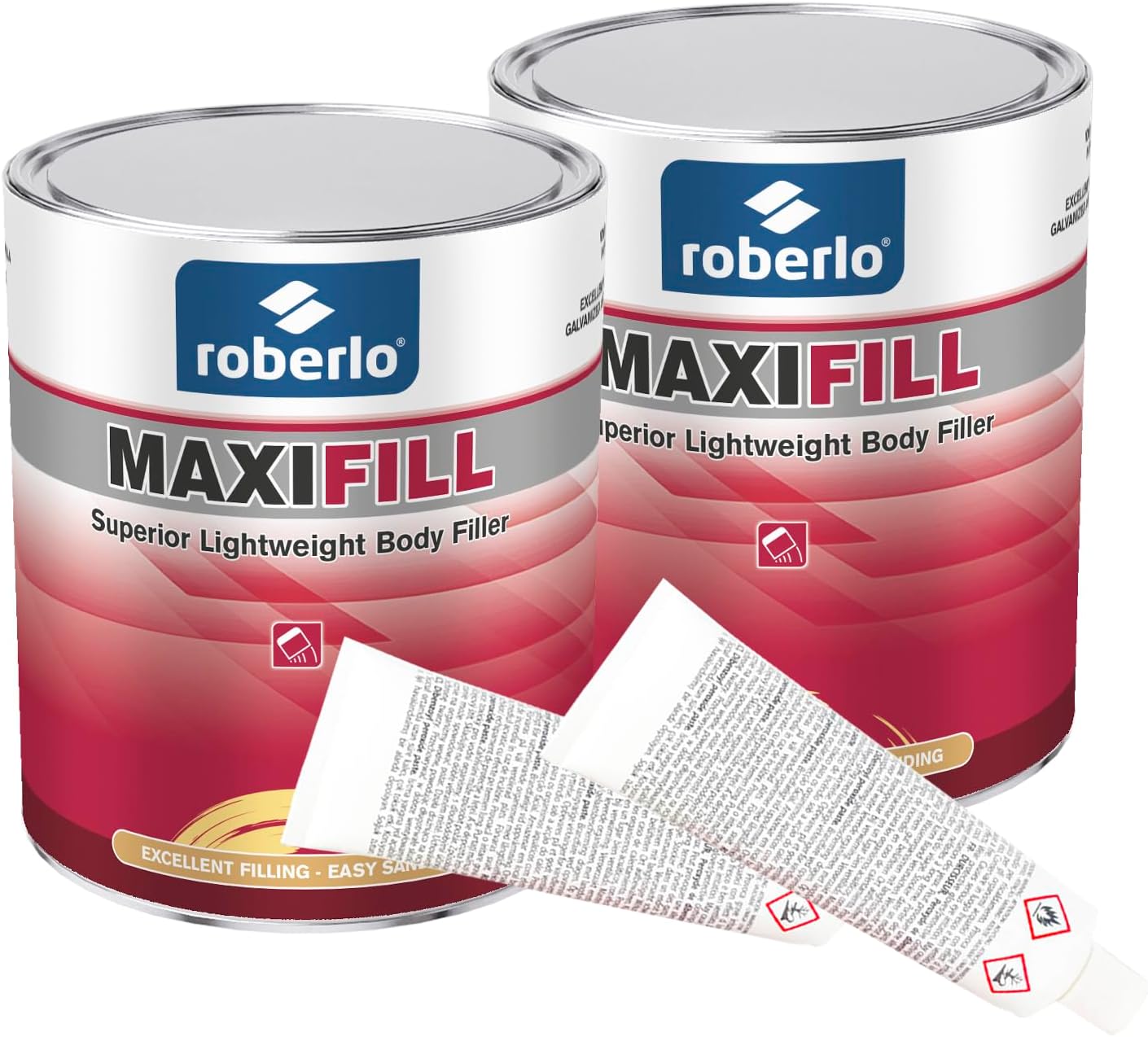 Roberlo Maxifill Superior Lightweight Body Filler – Easy Sanding & Paintable for Car Repairs – Ideal for Dents, Holes & Rust – Ultra Smooth Finish – Pack of 2 x 3 Liters + Hardener