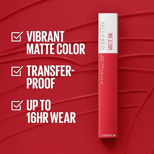 Miniatura 3 de Maybelline New York Super Stay - Lápiz labial líquido de tinta mate color de alto impacto de larga duración hasta 16 horas de uso estimulante rojo