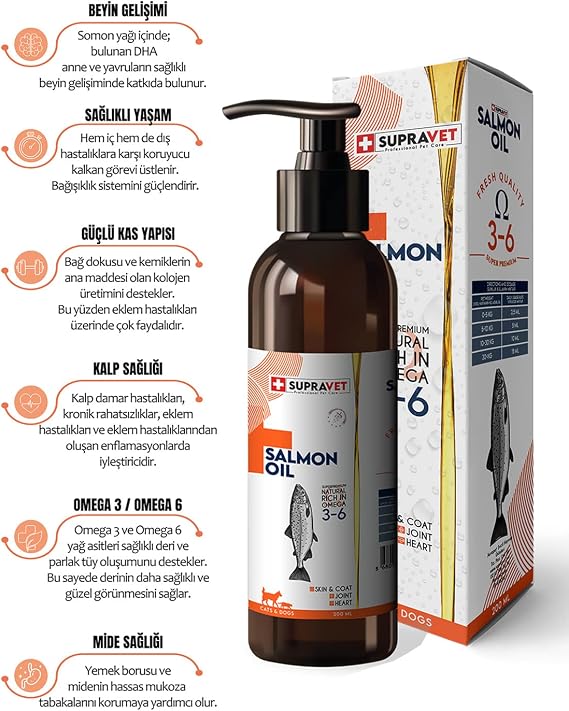 Supravet Salmon Oil Cats And Dogs 200 ML Doğal Kedi Köpek Norveç Somon Yağı
