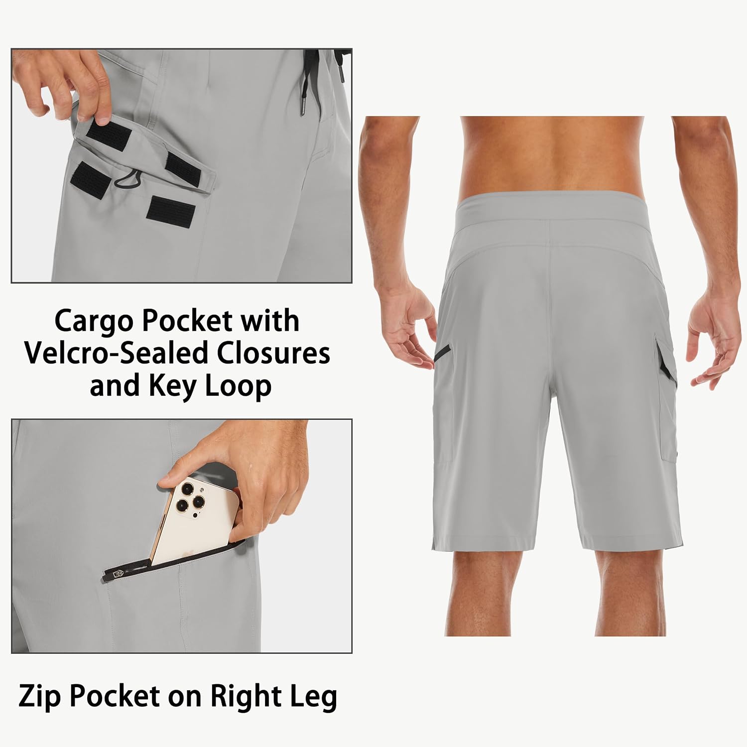 MIVEI 22" Men's Board Shorts Swimwear No Mesh Lining - Long Swim Trunks Surf Shorts Bathing Suit with Zipper Pocket UPF50+