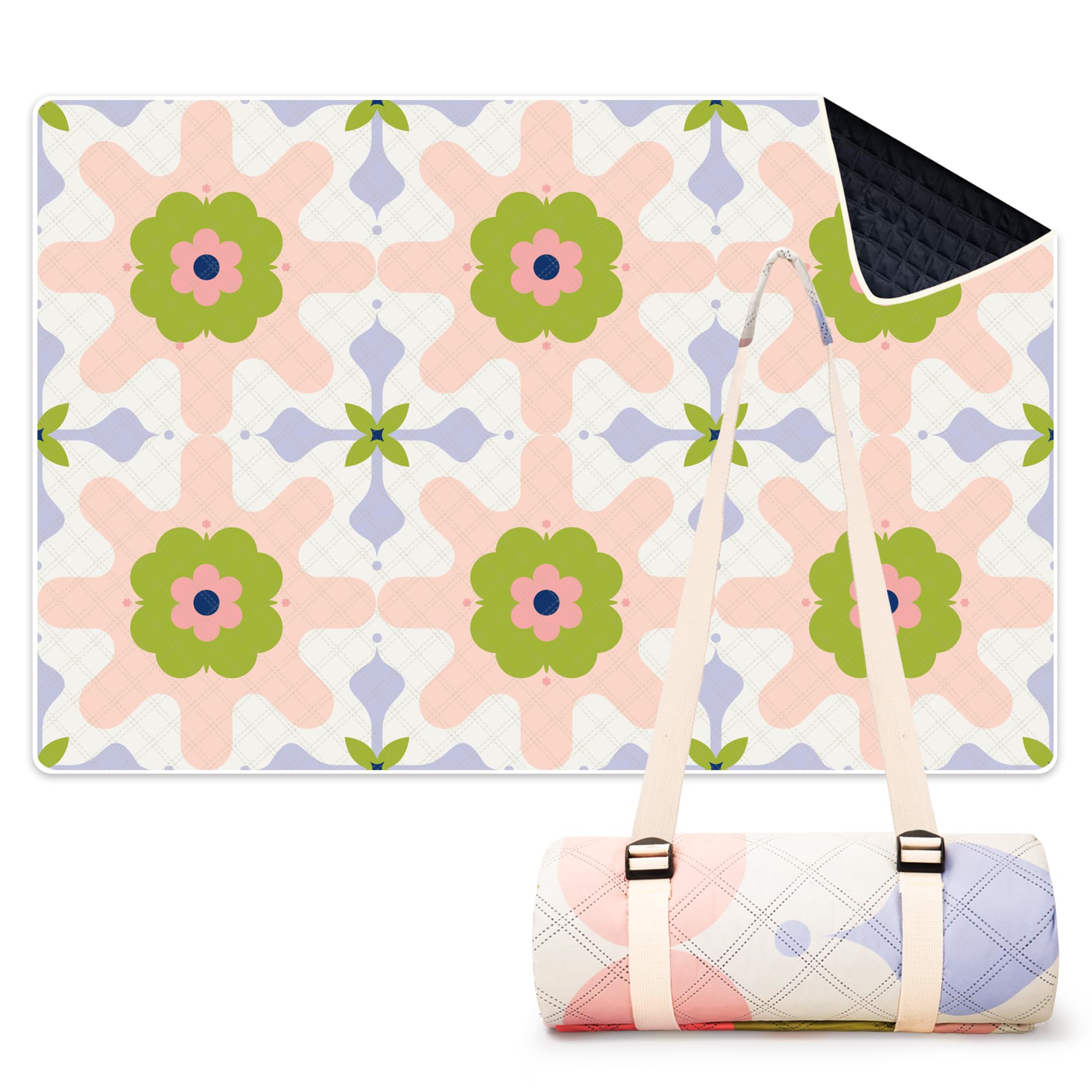 LARUTAN Picnic Blanket 200 x 300 cm, Waterproof & Washable, Foldable Beach Blanket with Carry Strap, Large Outdoor Blanket for Beach, Camping, Park & Picnic, Tuscany