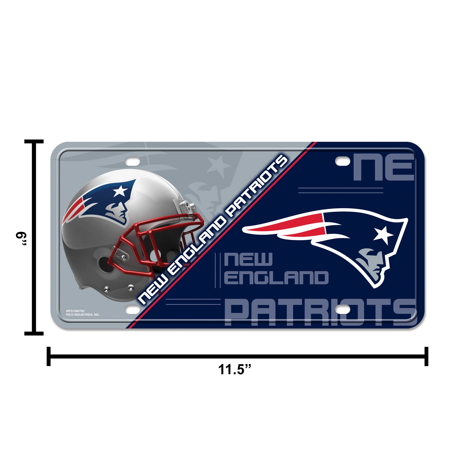Rico Industries NFL New England Patriots Unisex New England Patriots License Plate Metalnew England Patriots License Plate Metal, Team Color, One Size