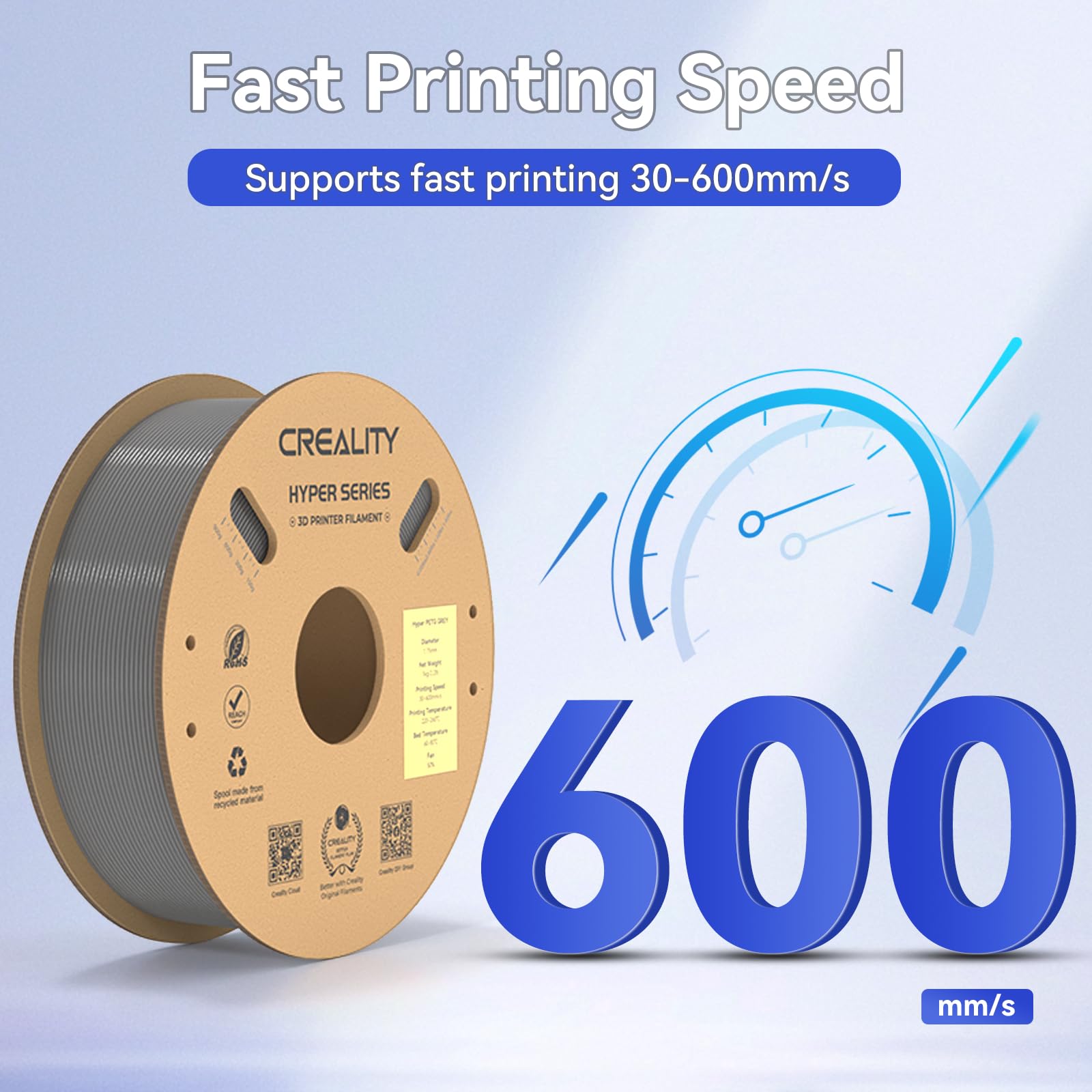 Filamento Creality Hyper PETG, Filamento Grigio 1,75 mm Hyper PETG 1KG, Filamento per Stampante 3D PETG Precisione Dimensionale +/- 0,03 mm, Adatto Alla Maggior parte Delle Stampanti 3D