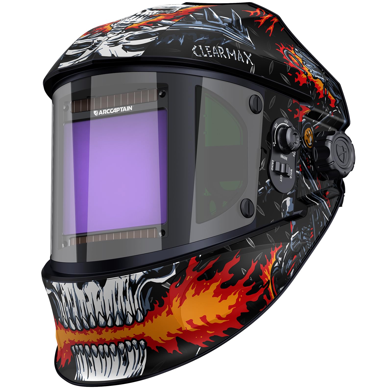 ARCCAPTAIN Super Large Viewing Welding Helmet with Side View, True Color 1/1/1/1 Solar Power Auto Darkening Welding Hood with 4 Arc Sensor, Wide Shade