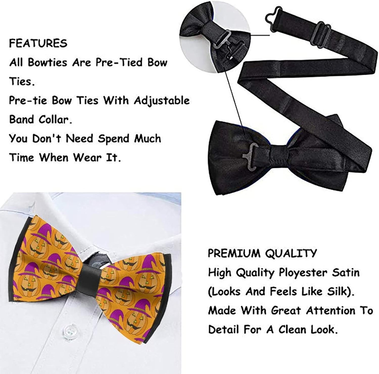 Elegant Formal Bow Tie For Men Adults, Halloween Funny Pumpkin Witch Pretied Adjustable Preium Polyester Bowties Necktie For Business Conference Dinner : Everything Else