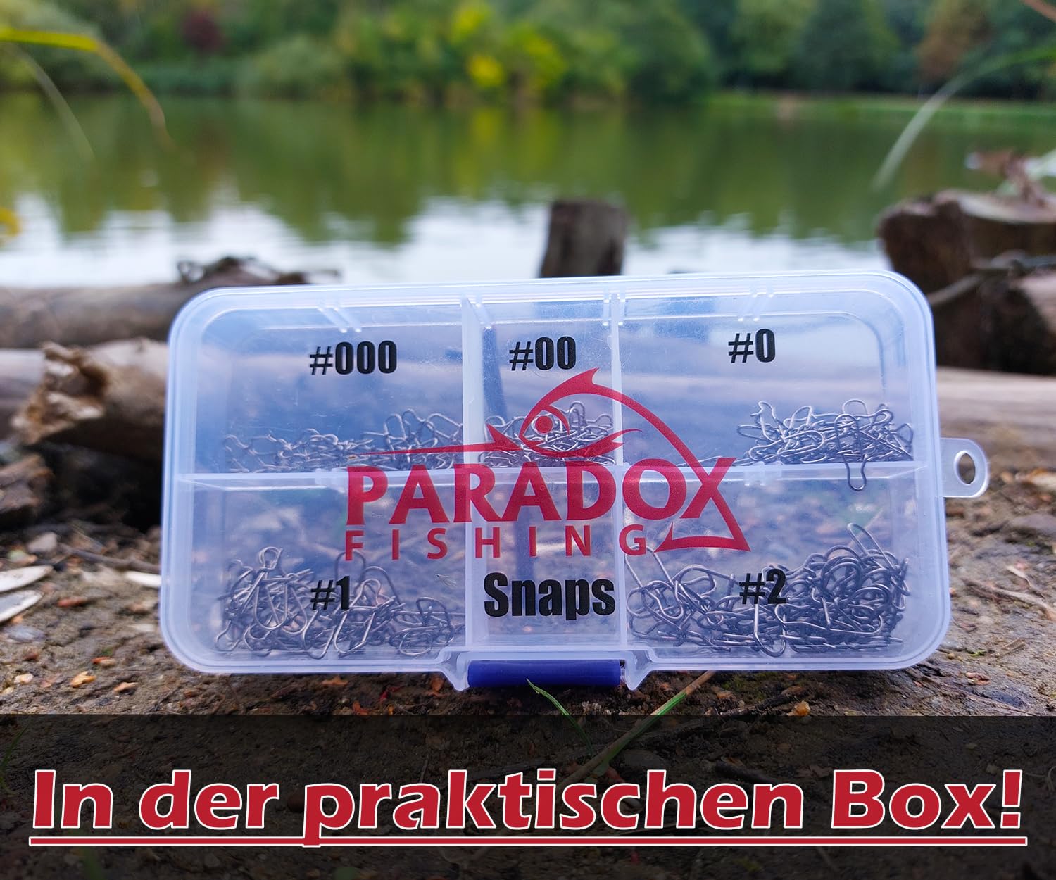 Paradox Fishing Zestaw zatrzasków I 175 sztuk #000-#2 z pudełkiem, akcesoria wędkarskie, pstrągi, karabińczyki, przynęty na pstrągi, karabińczyki – do przynęt na pstrągi, szczupaki i okonie