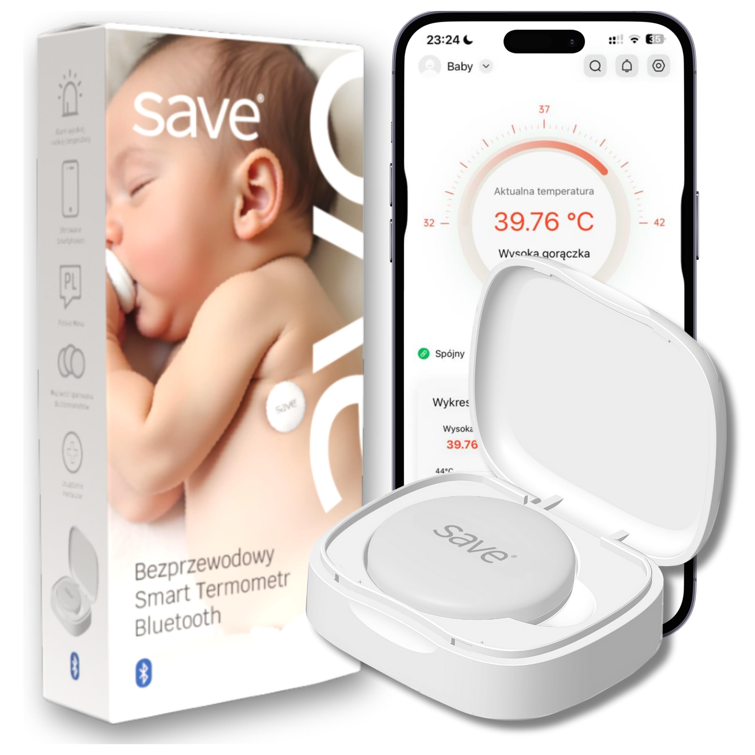 Termómetro Bluetooth para bebés, niños y adultos – Termómetro corporal inteligente con aplicación – Termómetro médico portátil con supervisión en tiempo real y alarma de fiebre