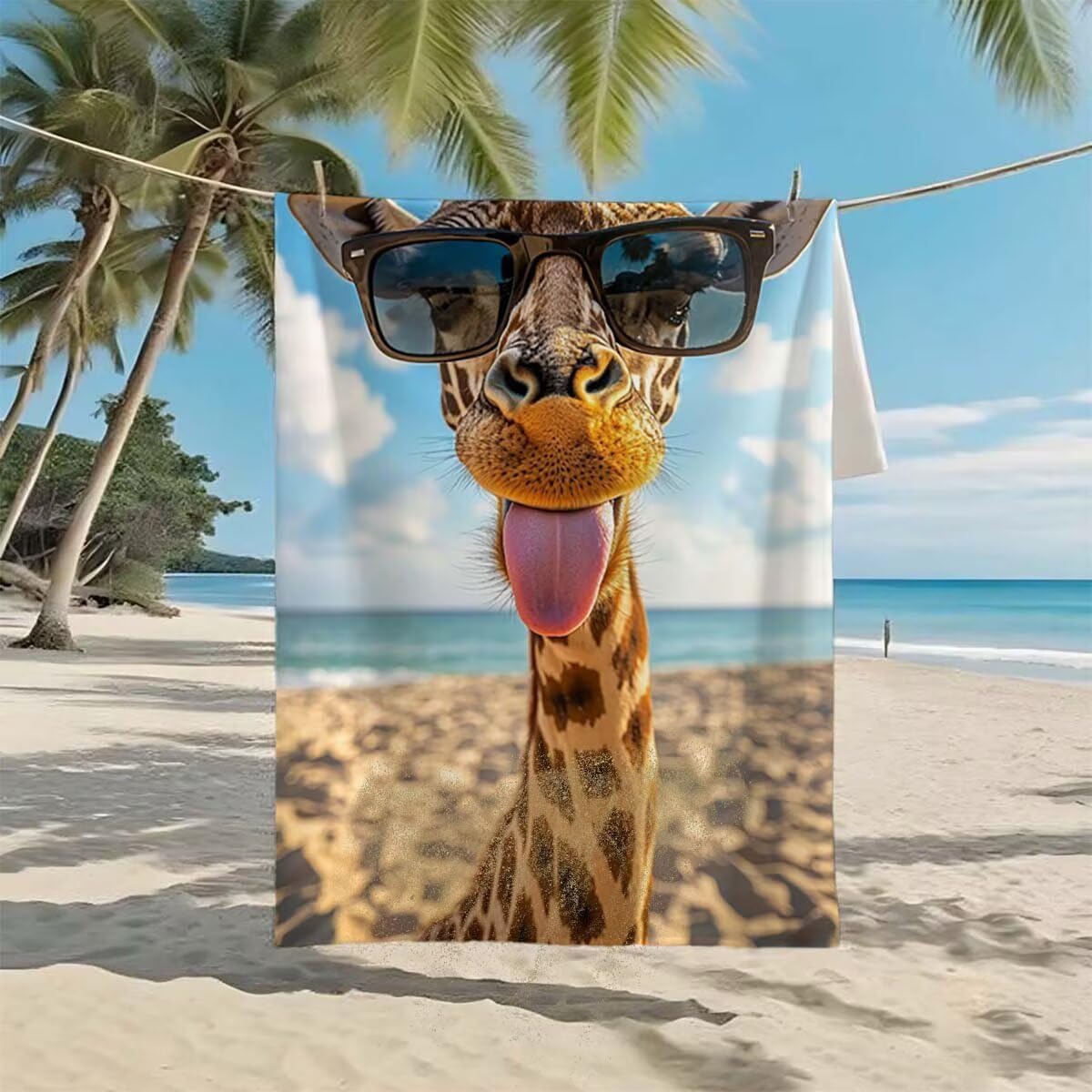 Strandtuch Giraffe Strandtuch XXL 220x100cm/35x70cm, 2er Set Mikrofaser Handtuch Groß Saunahandtuch, Schnell Trocknend Stranddecke Sandfrei, Badetuch Leicht für Fitness Sporthandtuch Saunatuch D-46