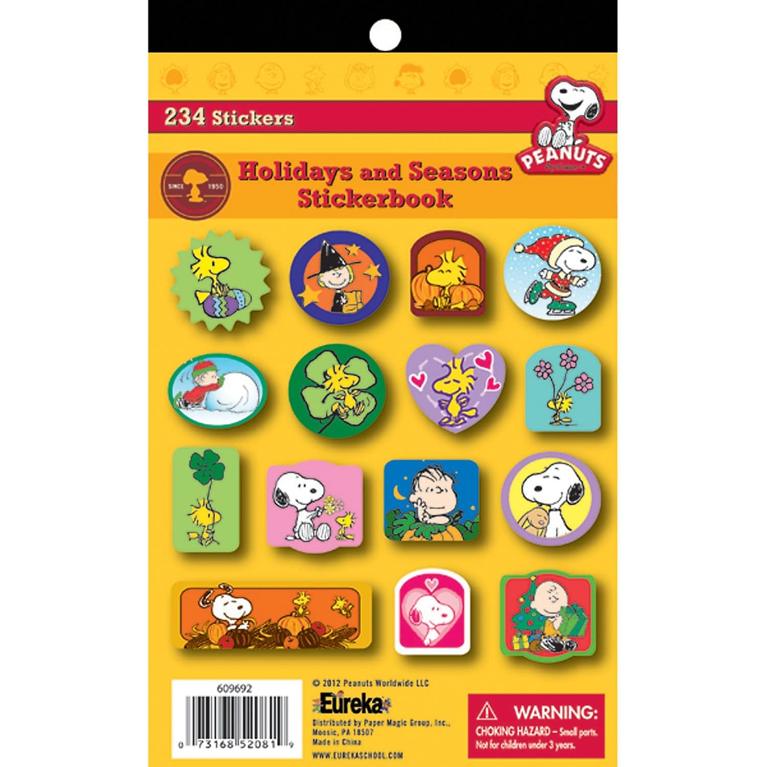 Eureka Back To School Classroom Supplies Seasonal and Holiday Peanuts Sticker Book, 234 pcs