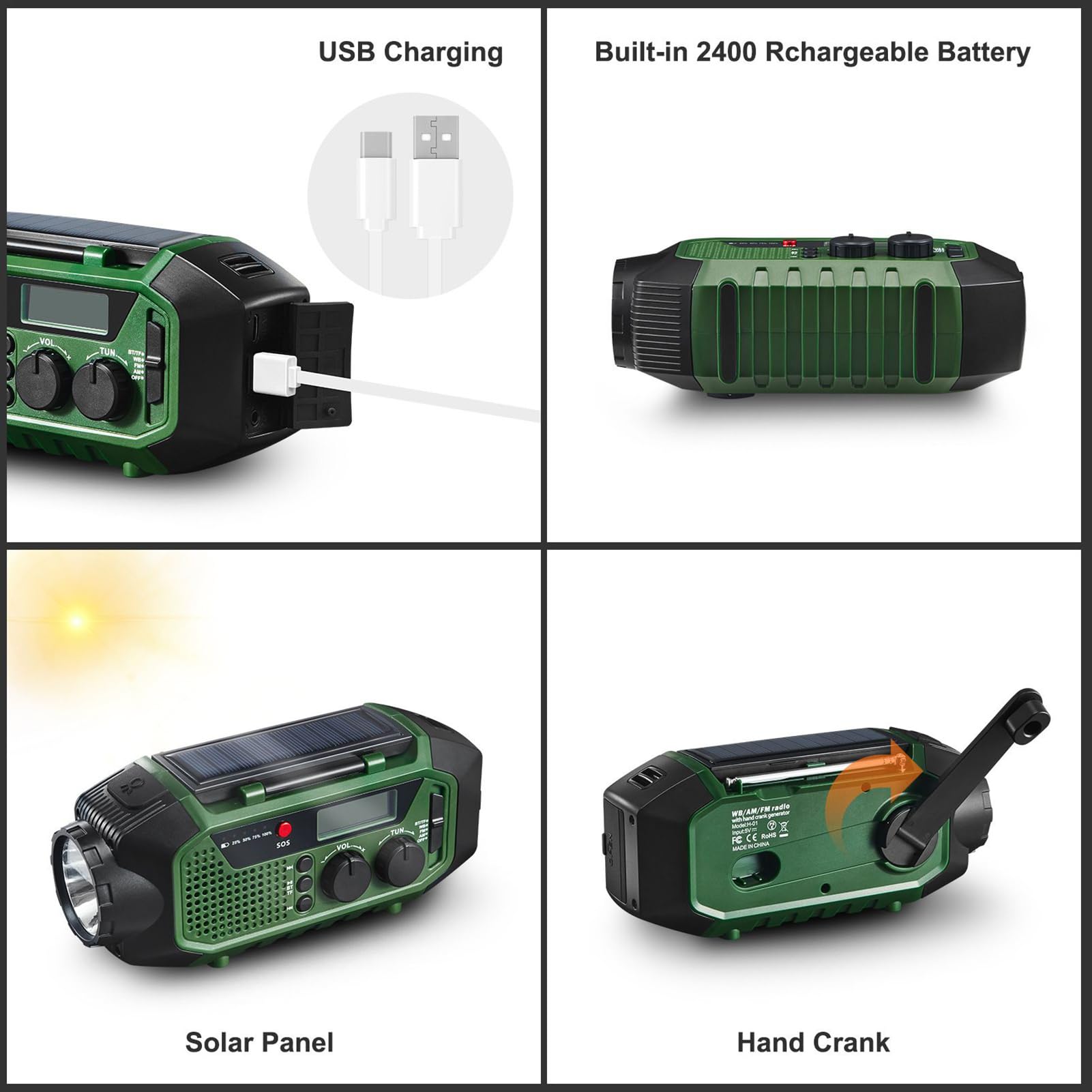 Radio Solar con Carga Solar Radio Meteorológico De Emergencia con Manivela | Altavoz Inalámbrico Para Camping, Senderismo, Viajes Y Hogar Para Jóvenes Y Personas Mayores
