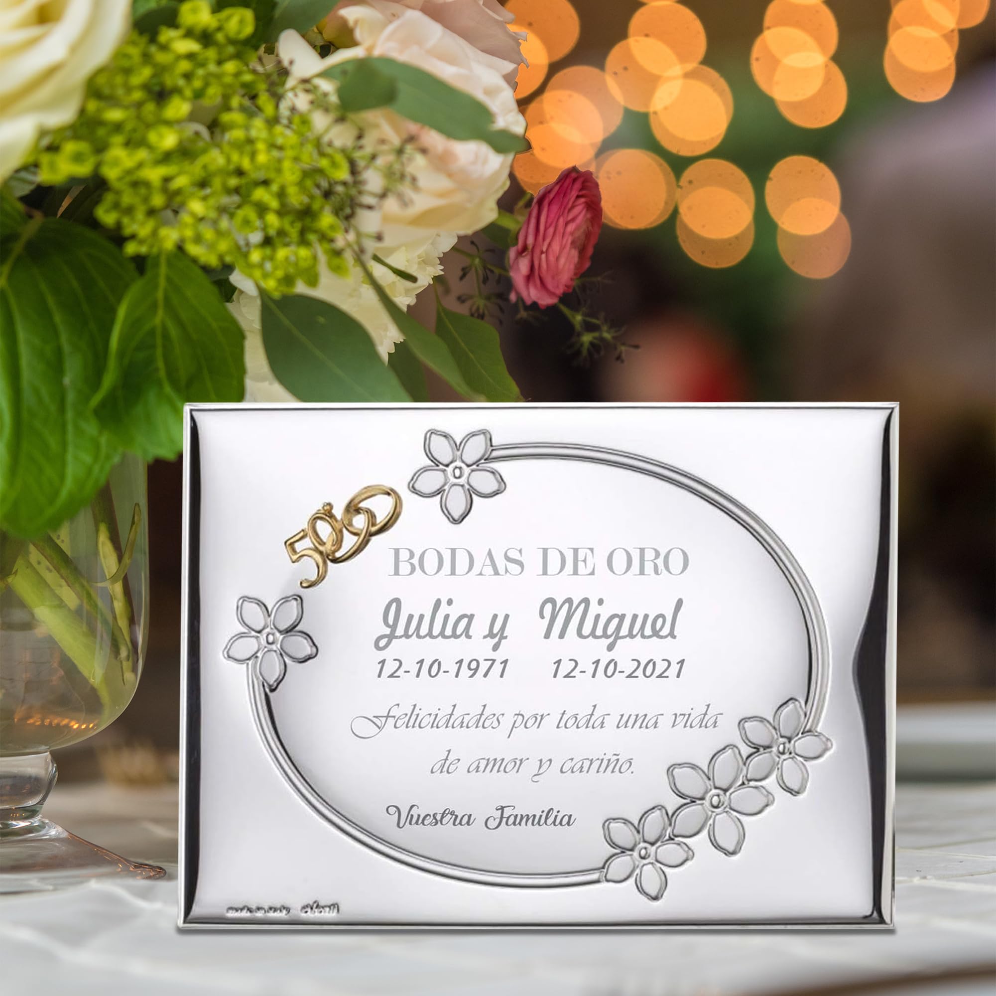 Placa Conmemorativa 50 Aniversario Bodas de Oro. Personalizado. Placa Homenaje 50 Aniversario. Placa grabada. 13x18cm