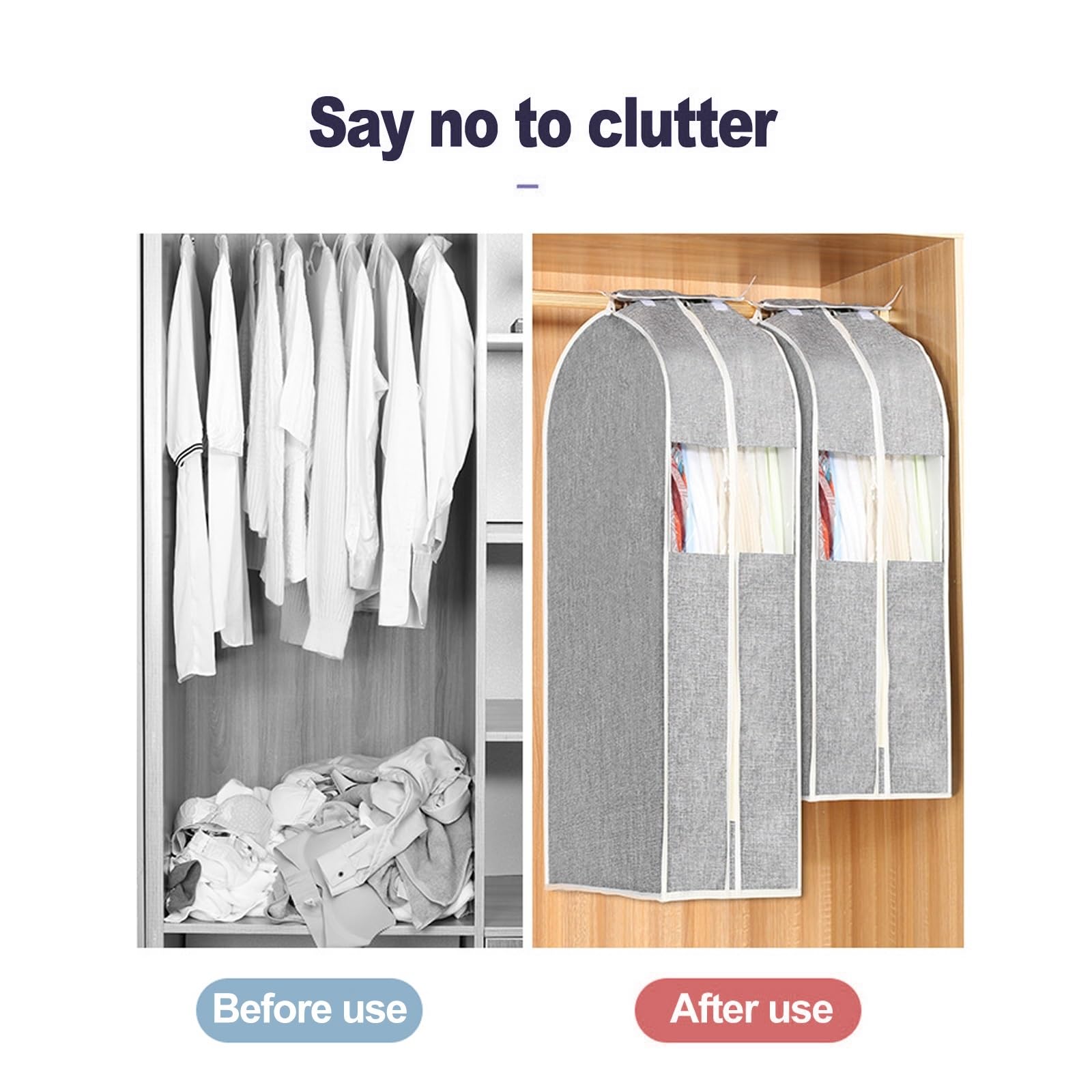 Garment Bags Clothing Storage Bags Clothes Storage Bags with Zipper Transparent Window Cotton Garment Bag Fully Enclosed Moisture Proof Clothing Cover Suitable for all Clothes(White,60x28x90cm)