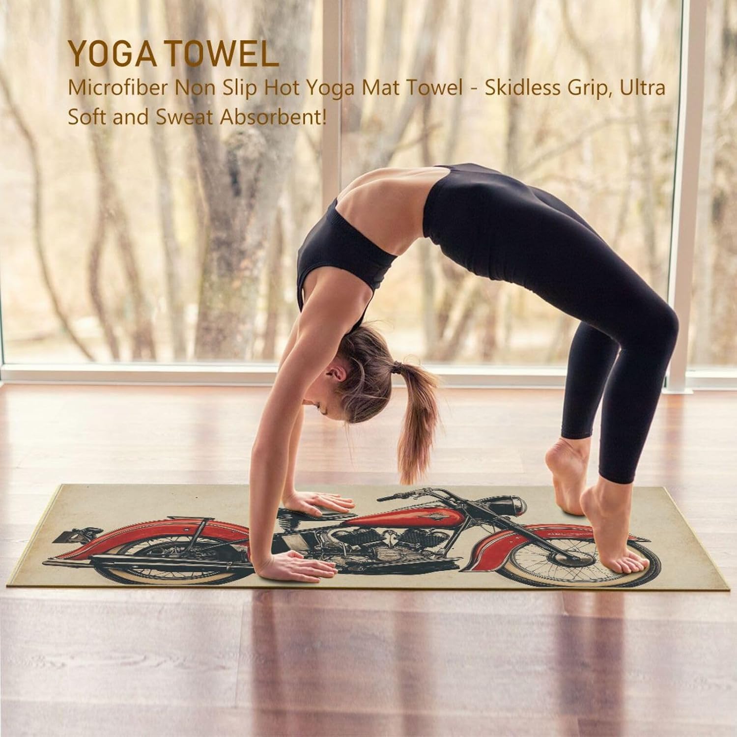 Motor Vintage Hot Yoga Towel – Stylish, Non-Slip, Grip Dot, Super Absorbent, 27" x 73" - Yoga Mat Towels for Exercise, Fitness