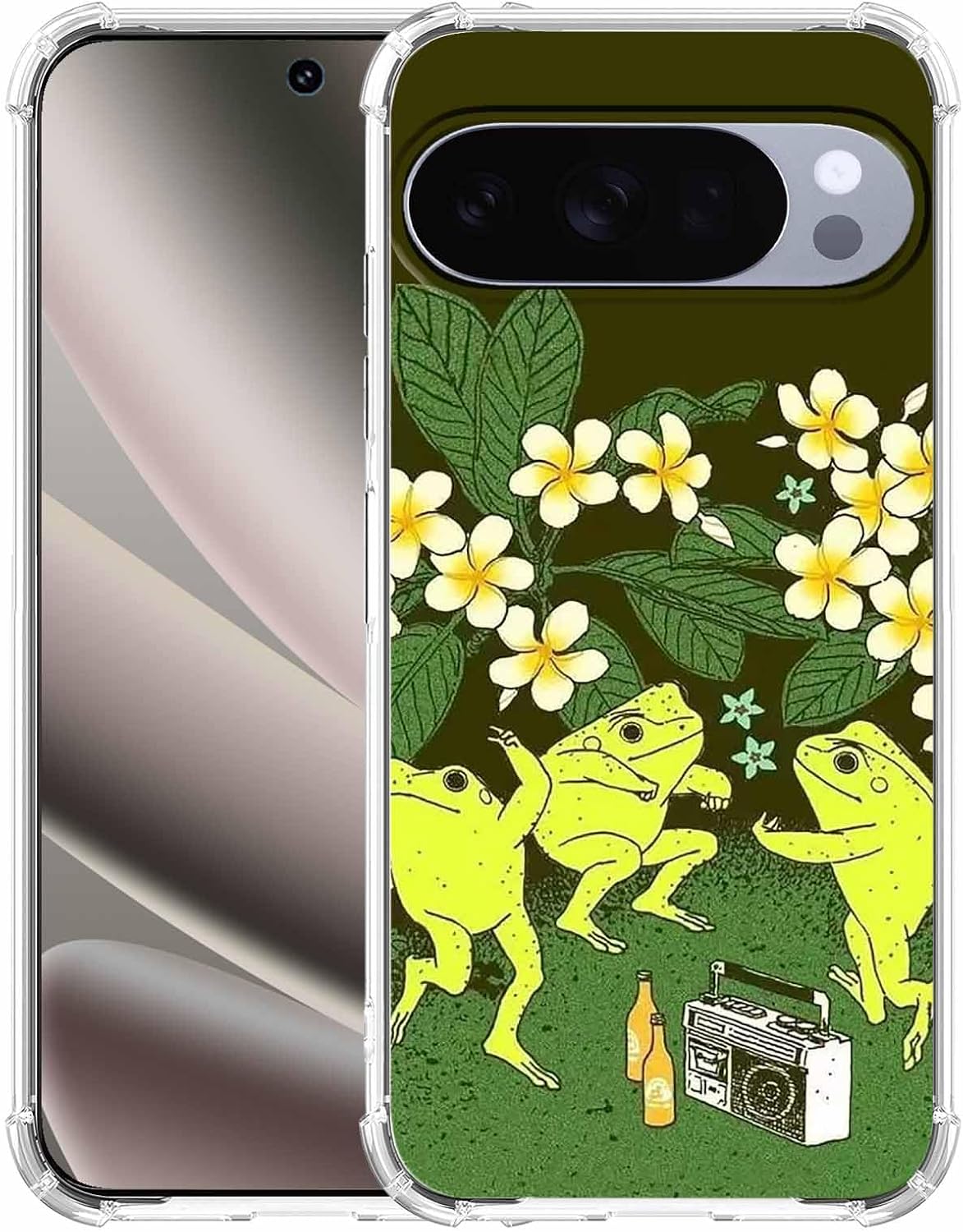 Dancing Frogs Hippie Animals Party Pattern,Soft TPU Bumper Phone Case Compatible with Google Pixel 10/10 Pro