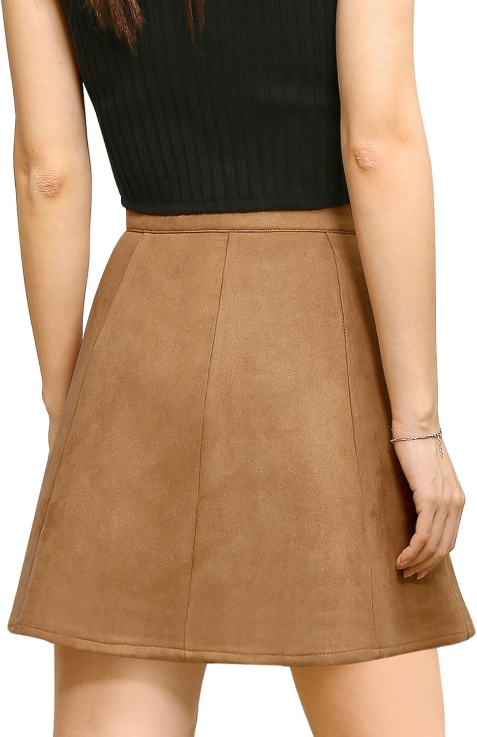 Allegra K Women's Faux Suede Button A-Line High Waisted Flared Mini Short Skirt - Image 2