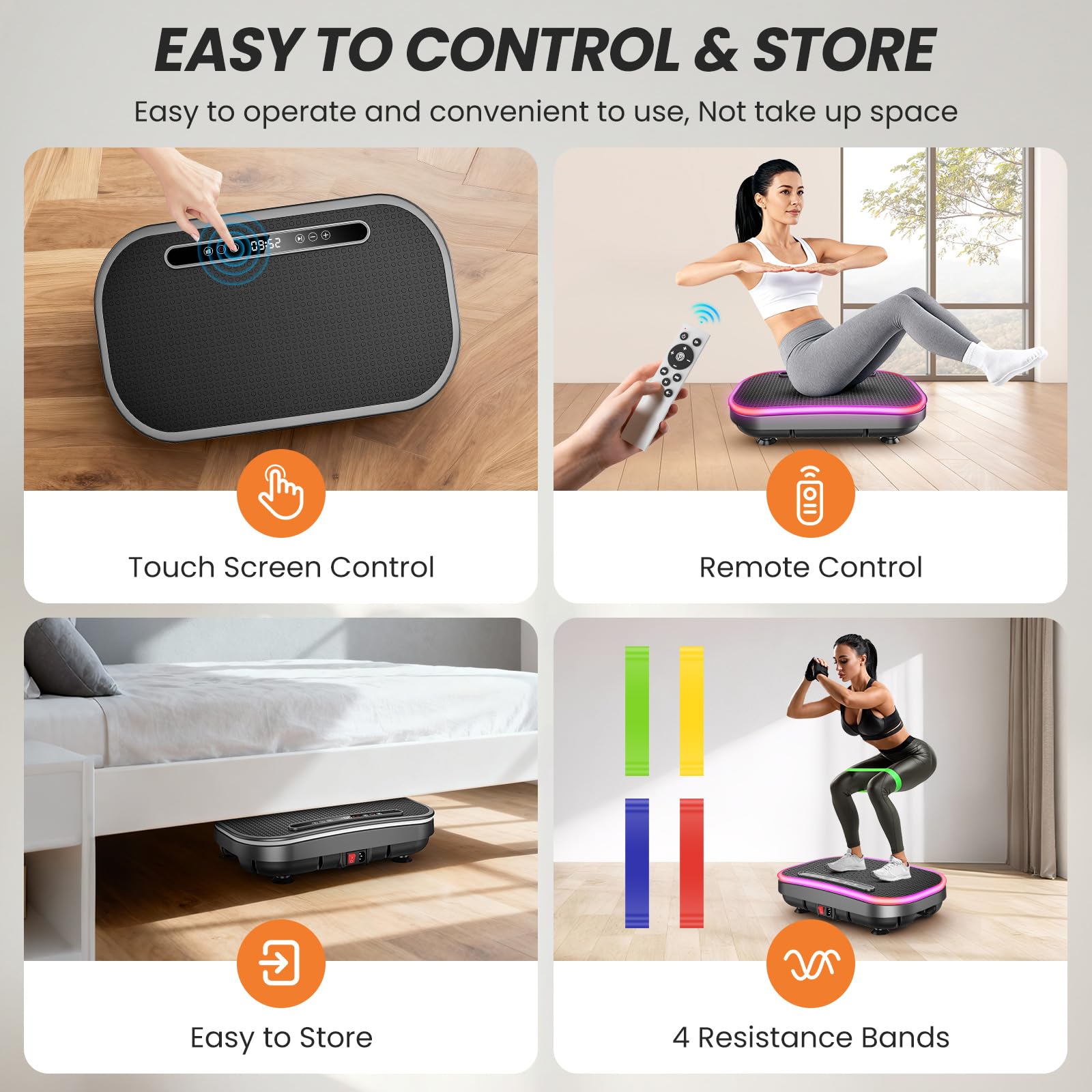 Plateforme Vibrante, Plateforme Vibrante Perte de Poids, 9 Modes Réglables, 1-120 Niveaux D’Intensité, Haut-Parleur Bluetooth Intégré, Télécommande, Écran LED, Capacité de Charge 150 kg