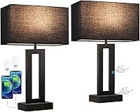 Vista 7 de Seealle - Juego de 2 lámparas para mesita de noche para dormitorio, lámpara táctil y moderna para mesa de luz con USB C + A, regulable con 3