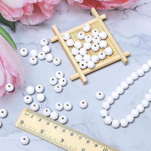 Miniatura 4 de Cuentas de madera redondas blancas de 0.394 in, 300 cuentas sueltas pintadas con espaciadores suaves para manualidades, collares y pulseras