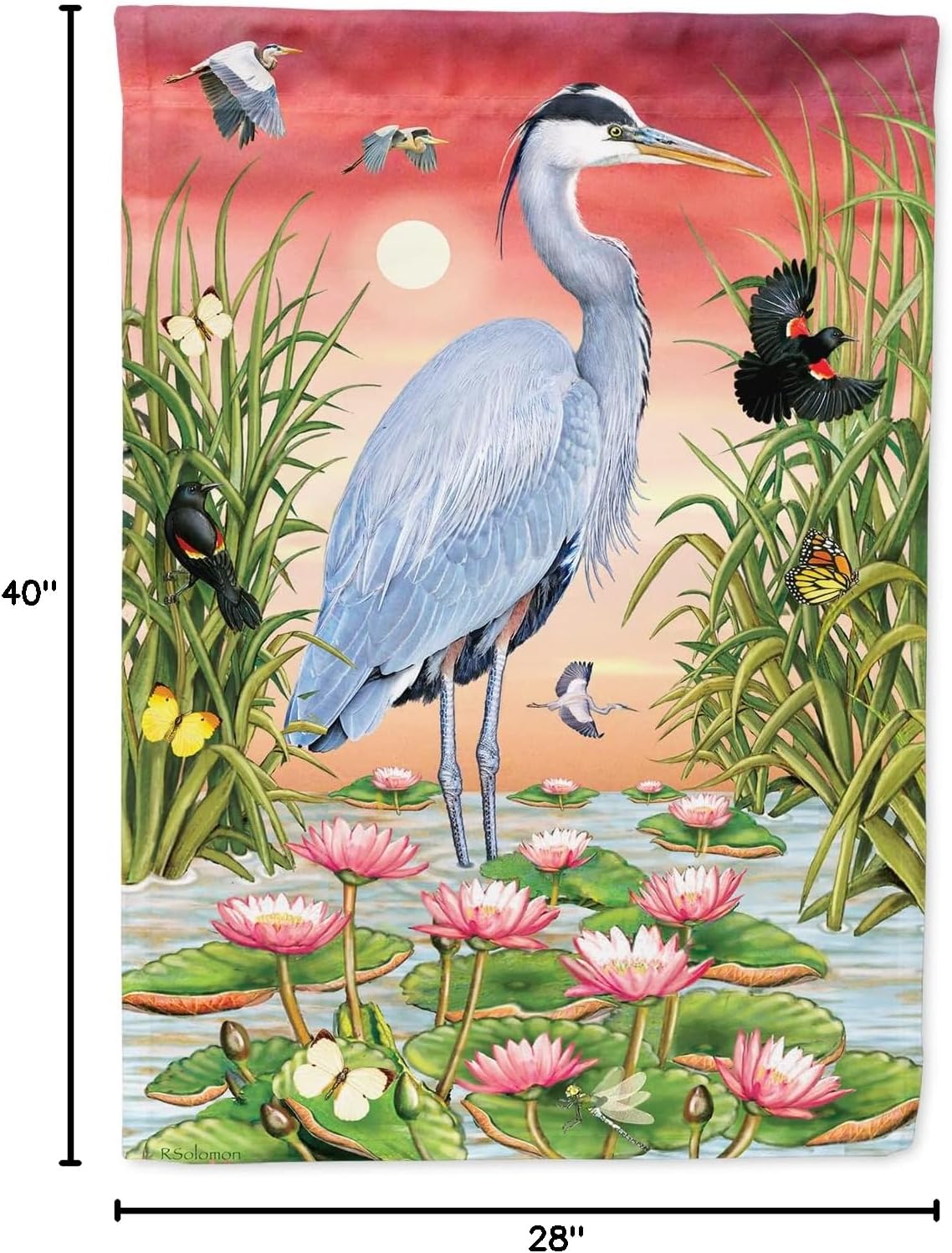 Caroline's Treasures PRS4015CHF Great Blue Heron House Flag Large Porch Sleeve Pole Decorative Outside Yard Banner Artwork Wall Hanging, Polyester, House Size, Multicolor