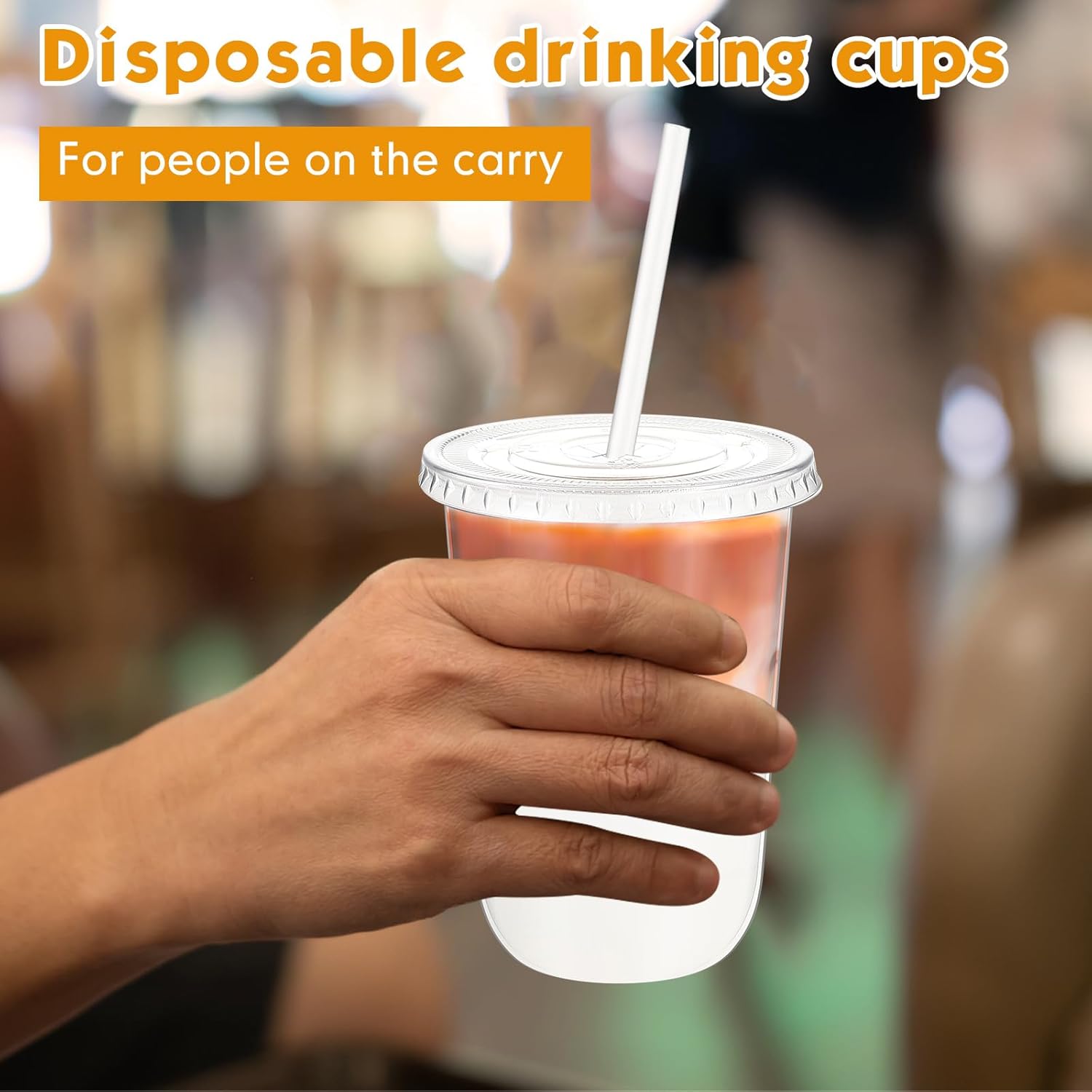 16oz 50 Set Plastic Cups with Lids and Straws, Disposable Clear Iced Coffee Cup with Lids Round Bottom Plastic Cup for Cold Beverage Drinks Juice Smoothie Coffee Shops Party(Classic Lid) - Image 6
