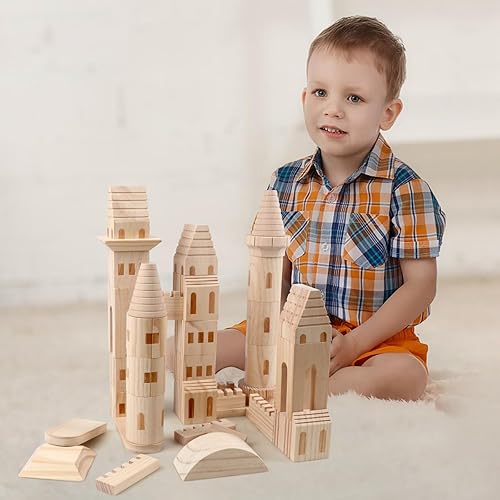Miniatura 4 de 75 piezas de bloques de castillo de madera medievales caballeros princesas castillo de madera bloques de construcción para niños y niñas
