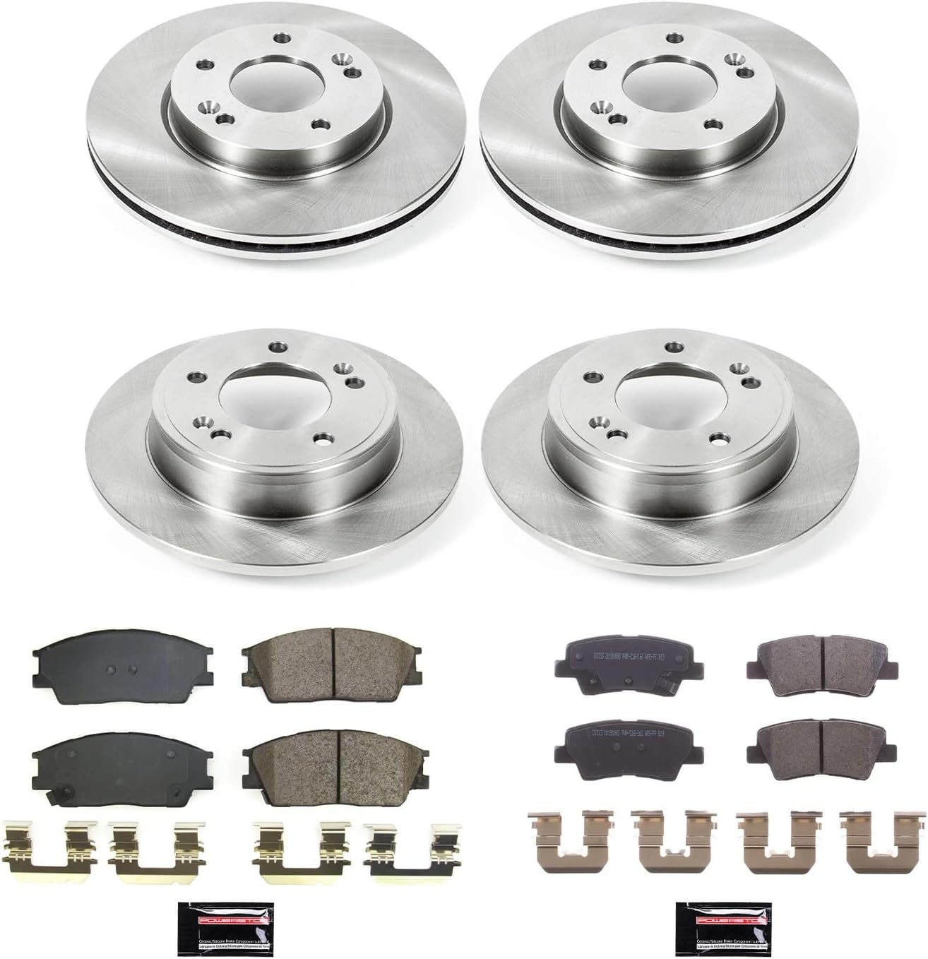 PowerStop Front and Rear Brake Kit For Hyundai Venue 2020-24 | Kia Soul 2020-24 - Disc Rotors & Ceramic Brake Pads Replacement, KOE8686