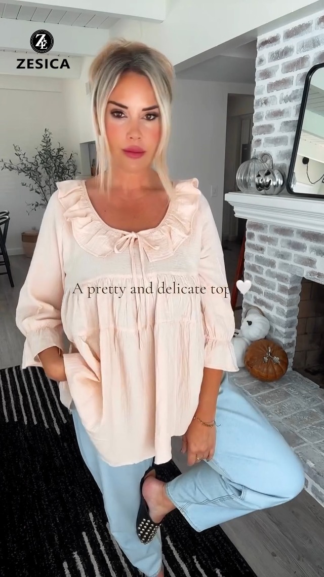 ZESICA Womens Scoop Neck 3/4 Length Sleeve Tops 2025 Casual Tie