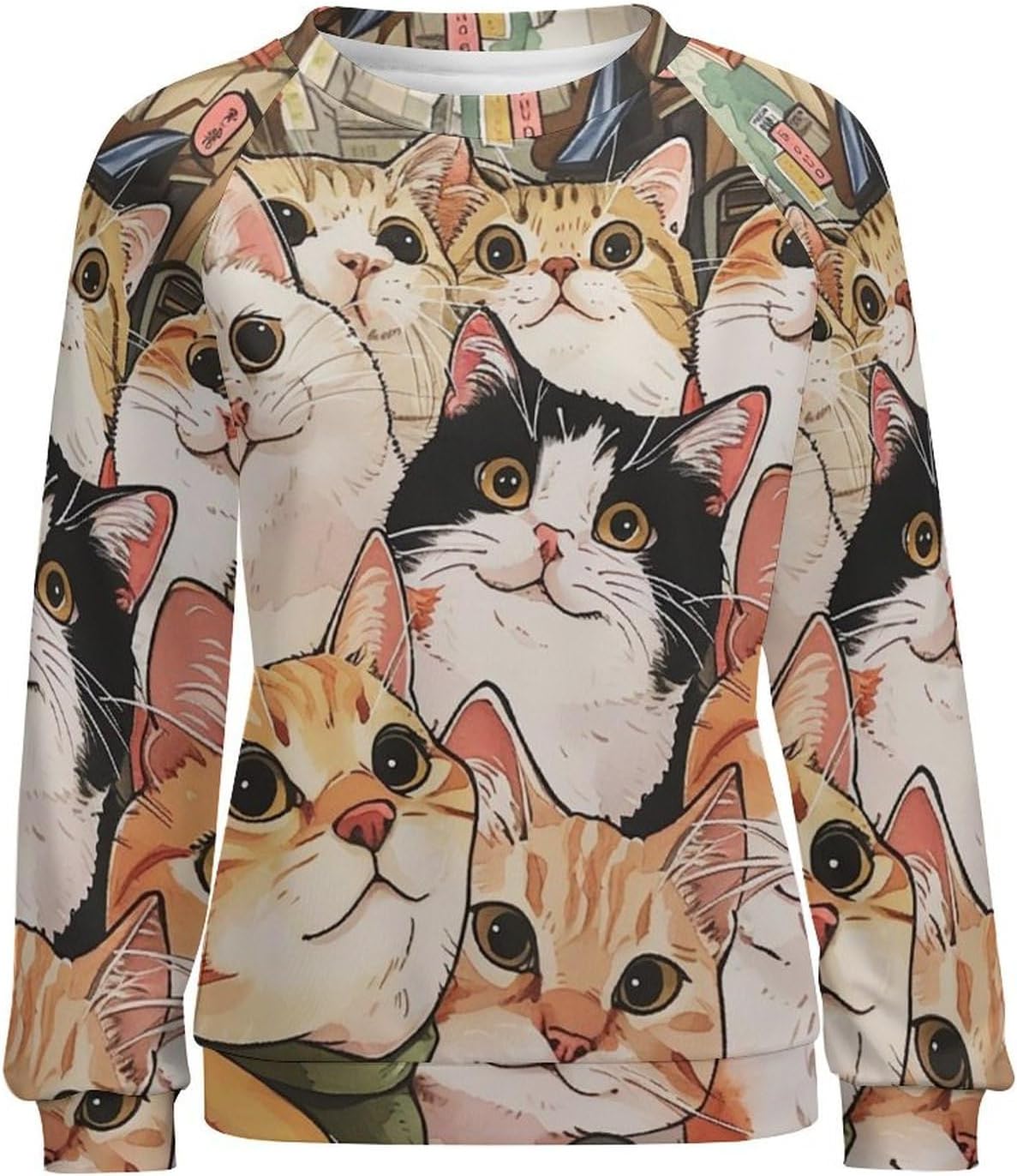 Long Sleeve Shirt Women Fall Cat Print Funny Hide Belly Vacation Plus Size Ladies Hippie Dressy Sweaters - Image 4