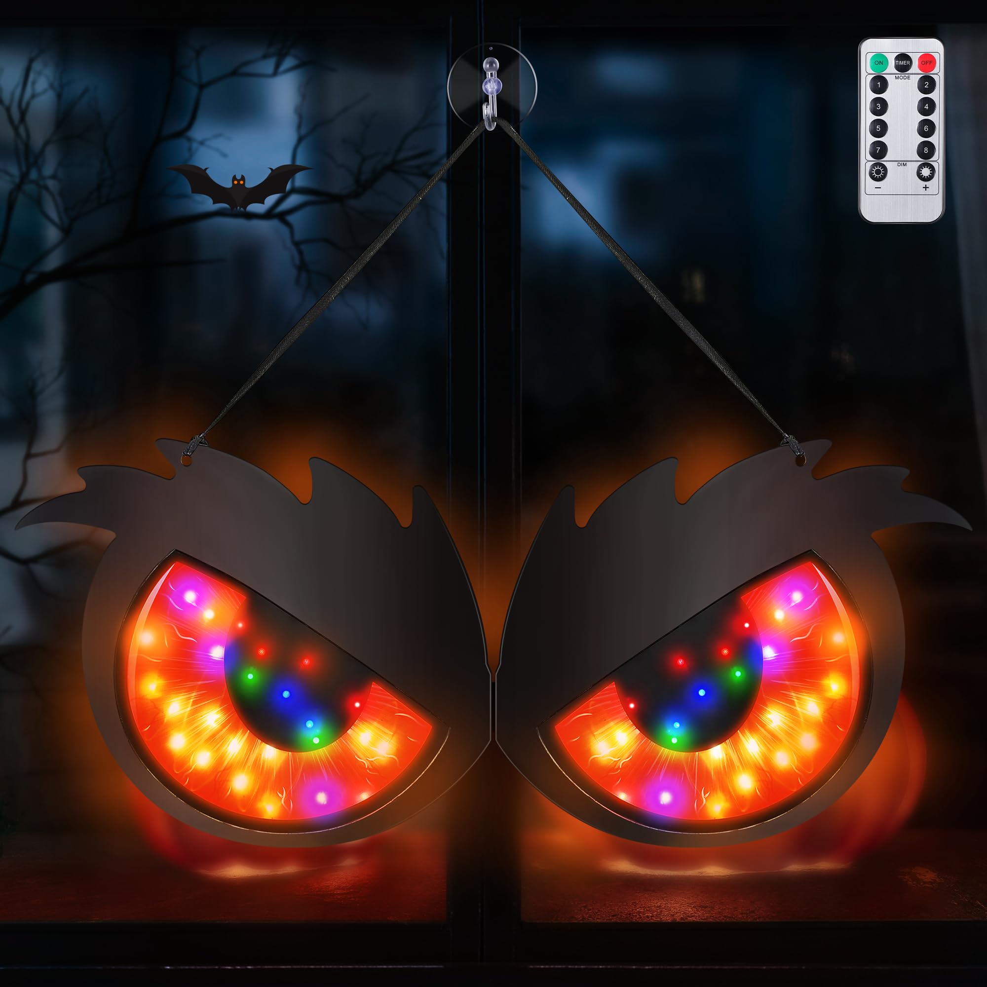 Hiboom Halloween Spooky Eyes Decoration, Lighted 50 LED Halloween Ghost Eyes Window Lights with Remote and USB Port, 8 Glowing Modes Hang Halloween Eyes for Halloween Yard Bushes Window Party