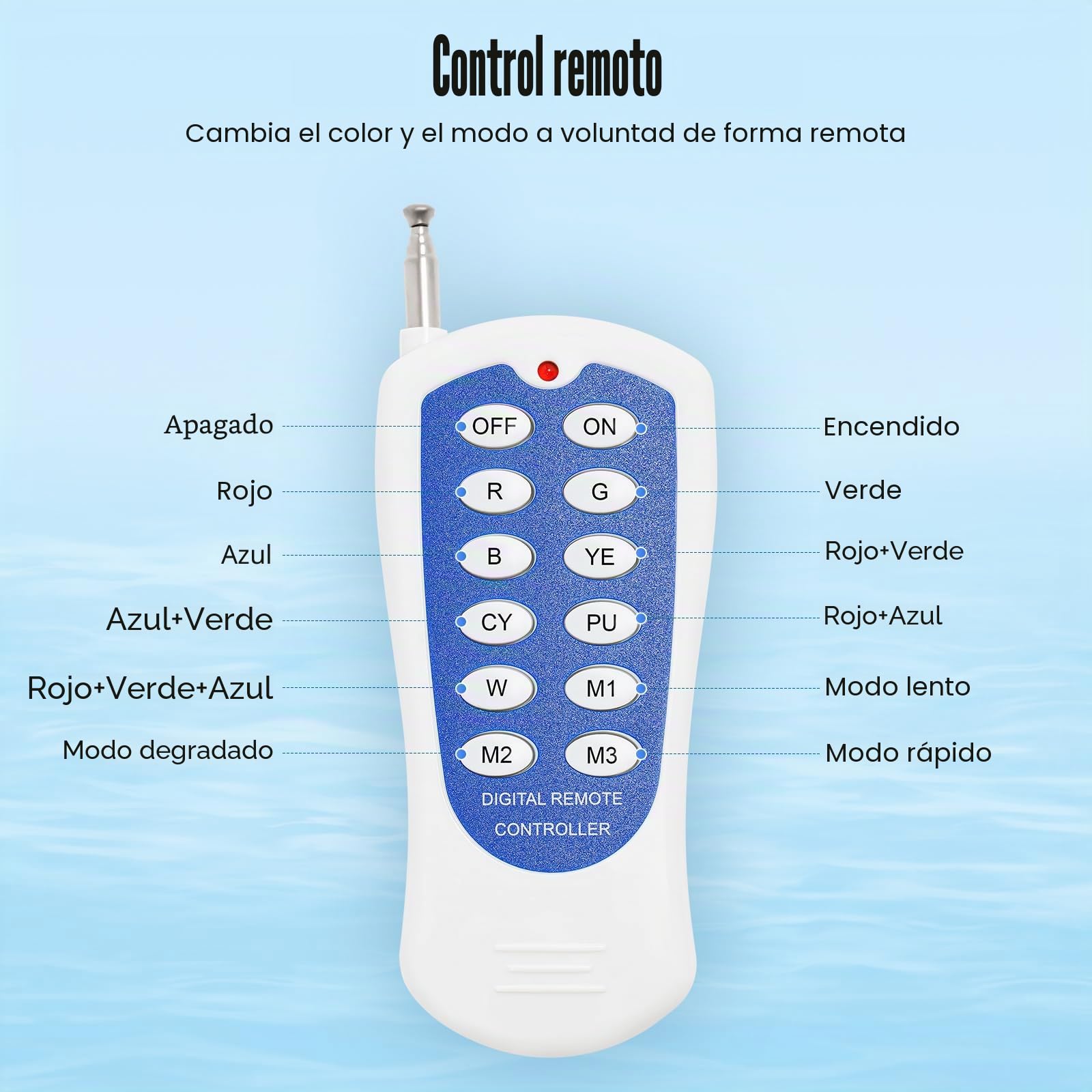 Foco LED subacuático RGB LED para piscina, con mando a distancia, ángulo de haz de 120°, IP68, resistente al agua