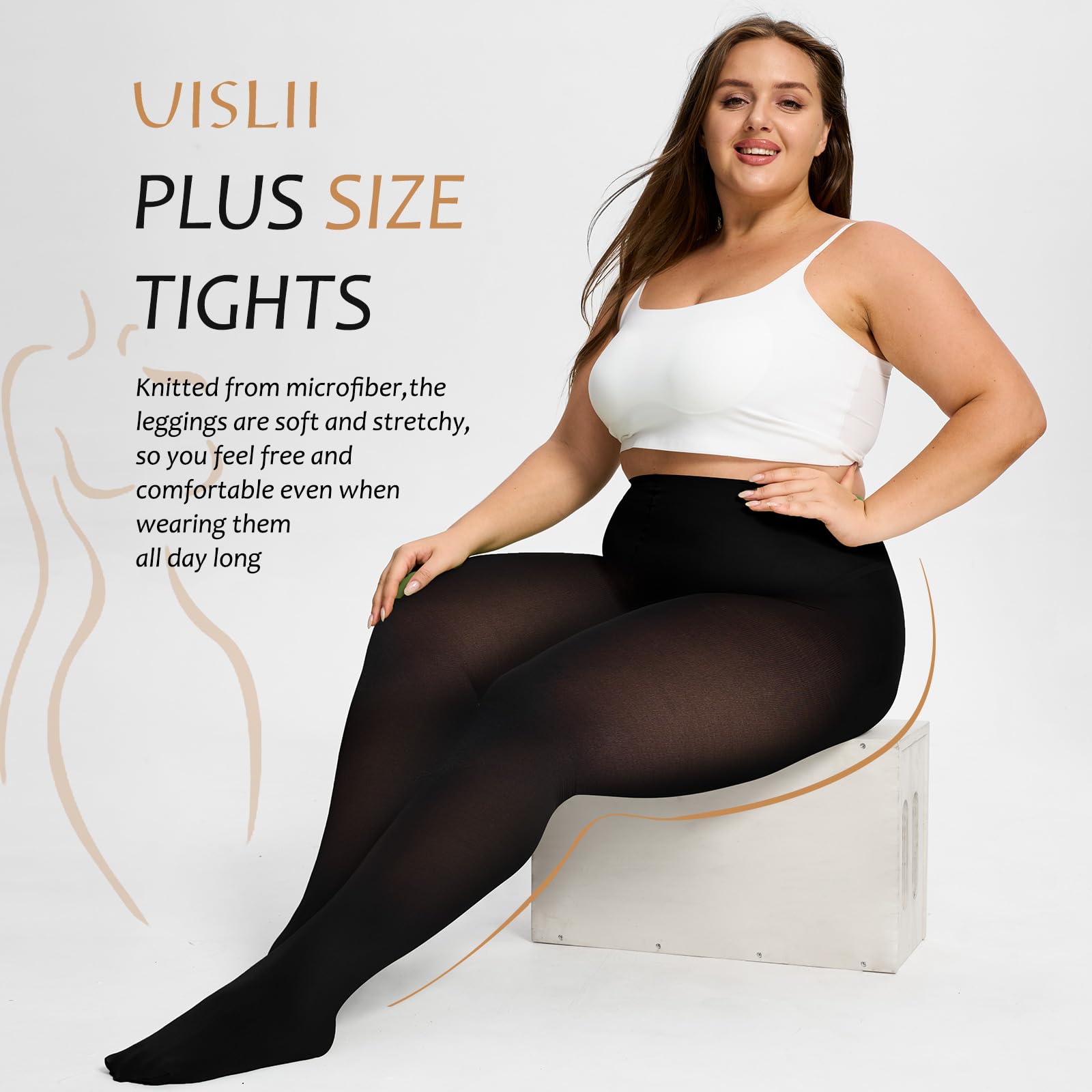 UISLII Plus Size Tights for Women,2 pairs 80D Semi Opaque Tights women,Solid Color Soft High Waist Stockings Size Up to 6XL.: Black/Skin X-Large-XX-Large
