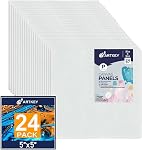 Canvas Panels 4x4 Inch 24-Pack, 10 oz Primed 100% Cotton White Blank Small Canvases for Painting, Square Flat Canvas Board for Oil Acrylics Watercolor & Tempera Paints