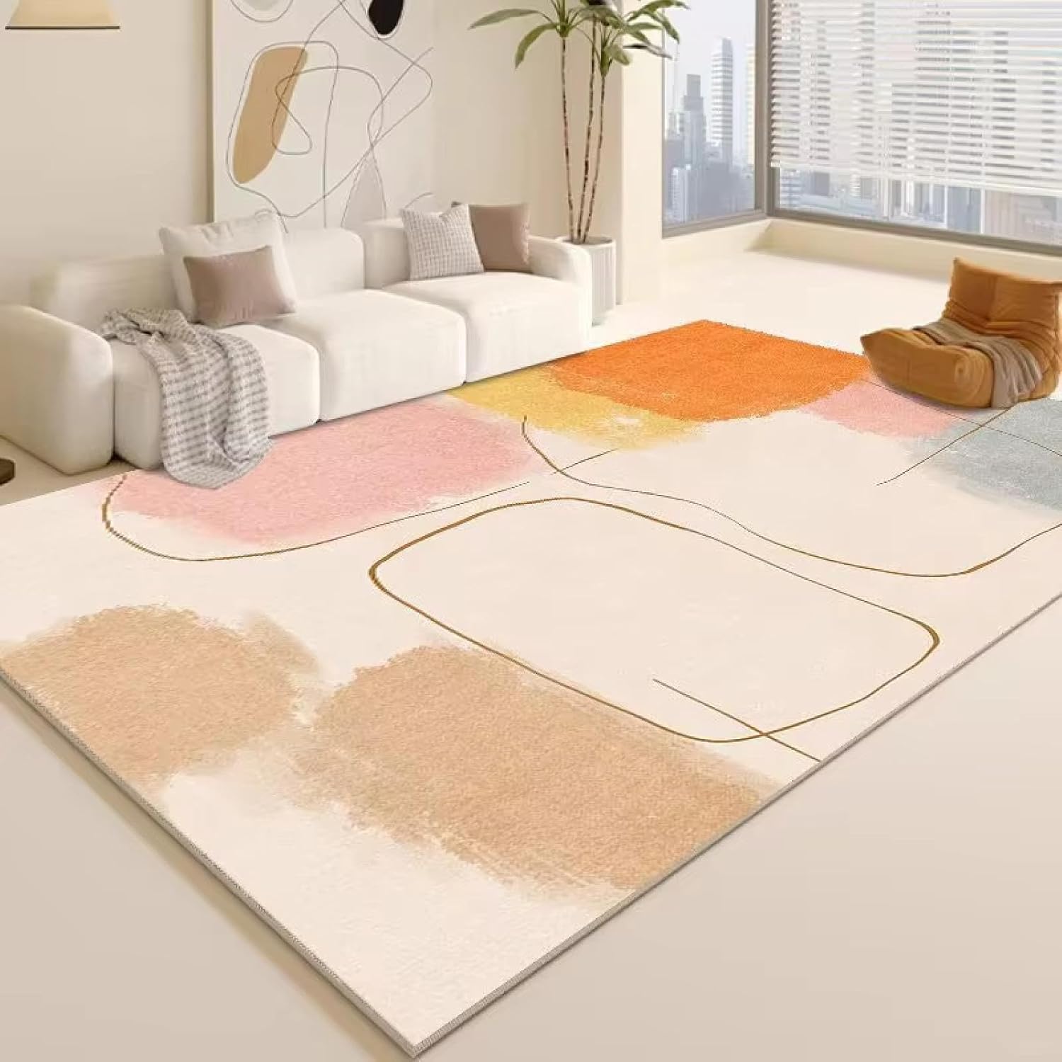 Simple Style Carpet for Living Room Abstract Decoration Large Carpets Non-Slip Children's Bedroom Rug Coffee Table Mat 6'x8'(71"x94")