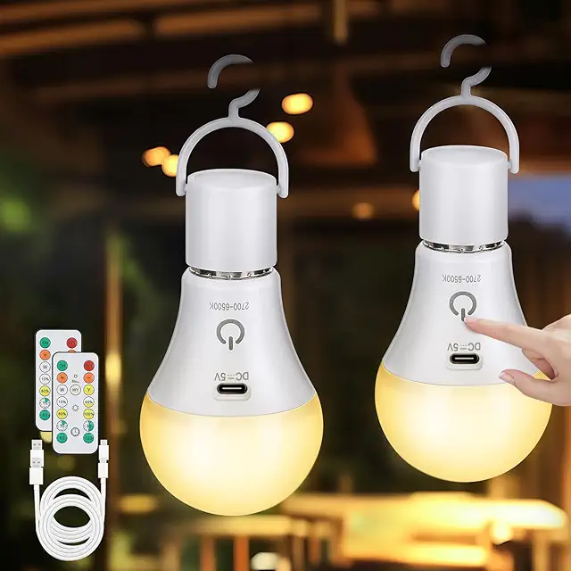 Kimjo Akku-Glühbirne E27 - USB-aufladbar, dimmbar, mit Fernbedienung, 2 Stück