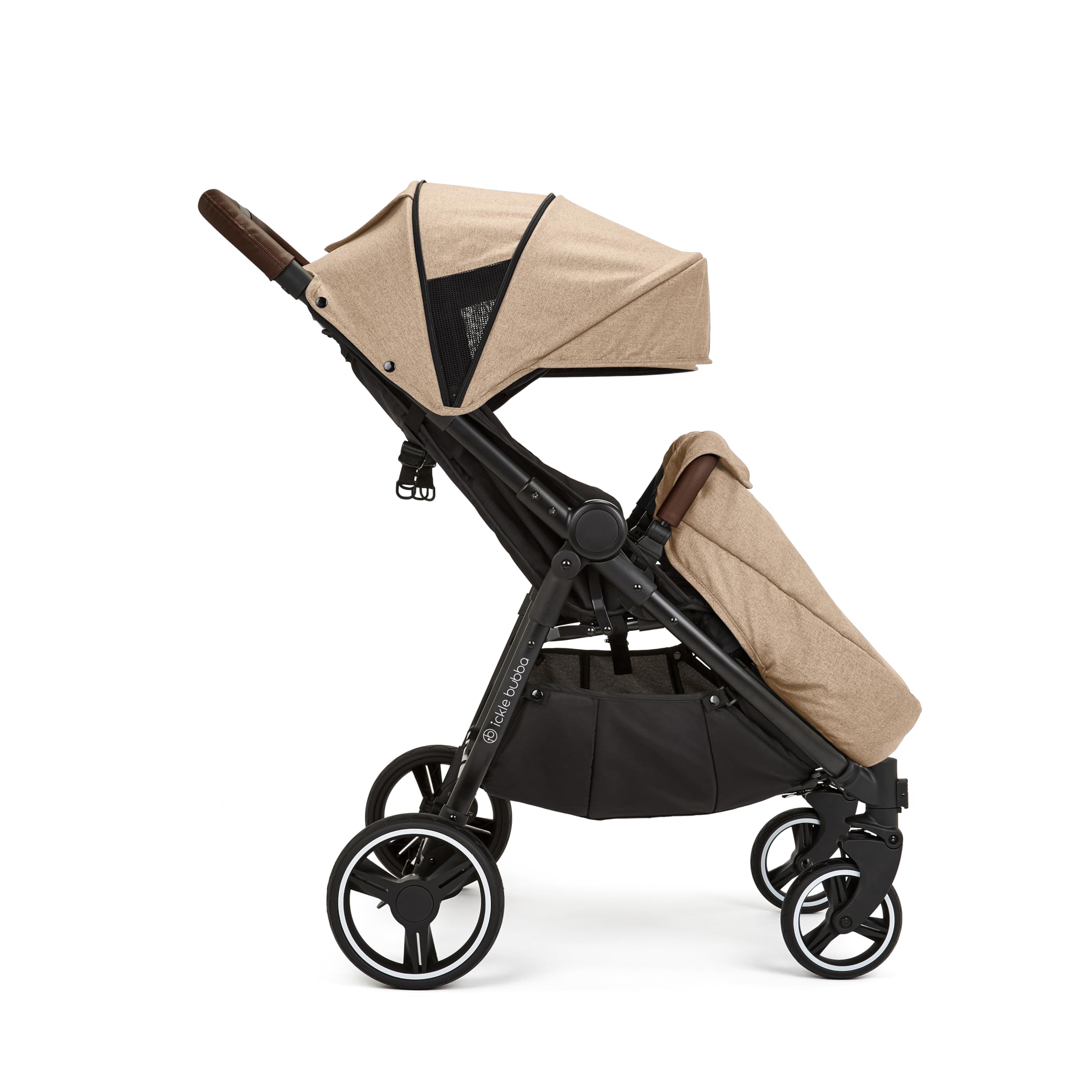 Ickle Bubba Venus Prime Doppelkinderwagen - geeignet von Geburt bis 15 kg (ca. 3 Jahre), leichter, faltbarer Zwillingskinderwagen mit Neugeborenenkokon, 2 Fußwärmern und Regenschutz (Biscuit)