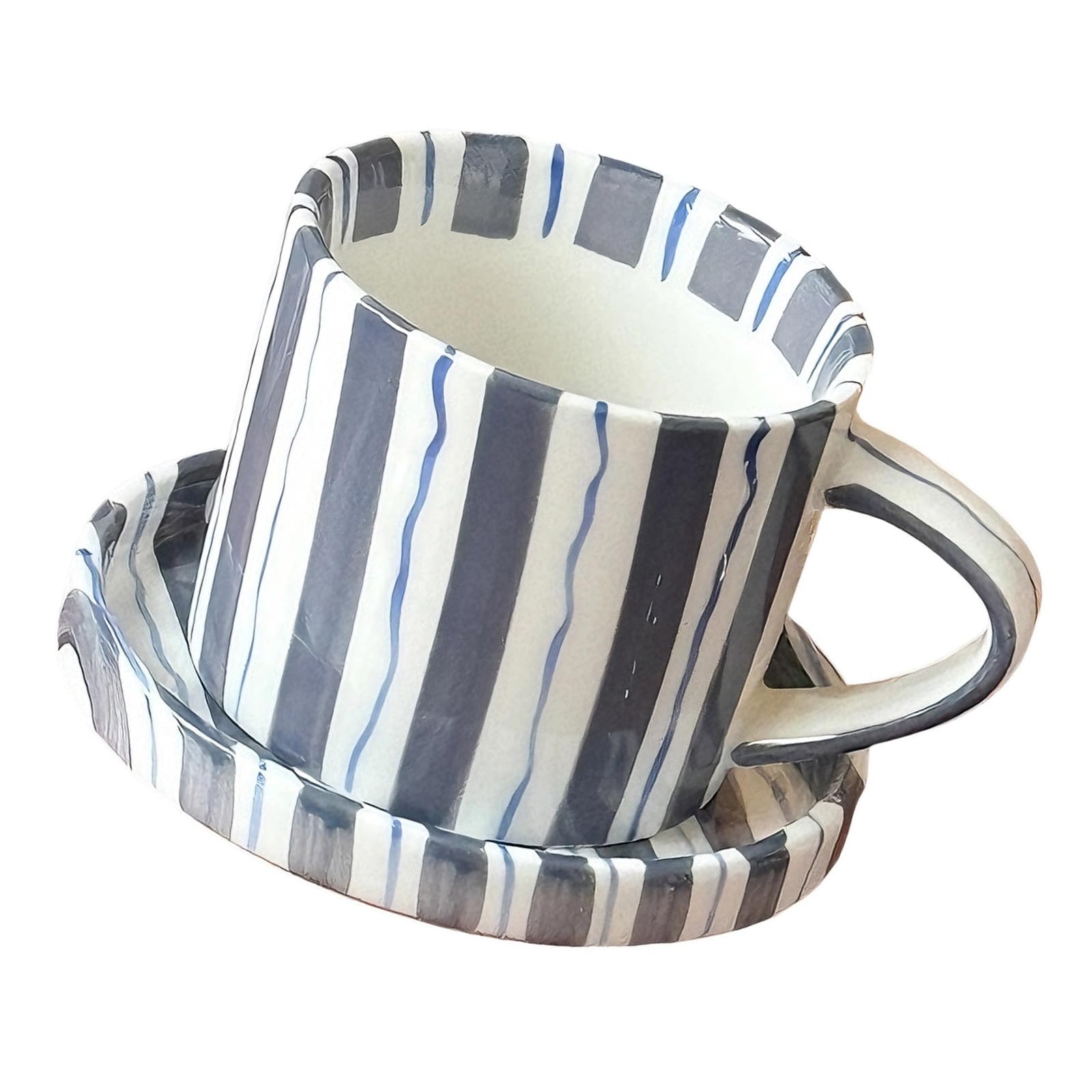 Alksubbm 5Inch Elegant Striped Ceramic Coffee Mugs and Saucer Set Feature Comfortable Grip and Multifunctional for Home Use Home Cup