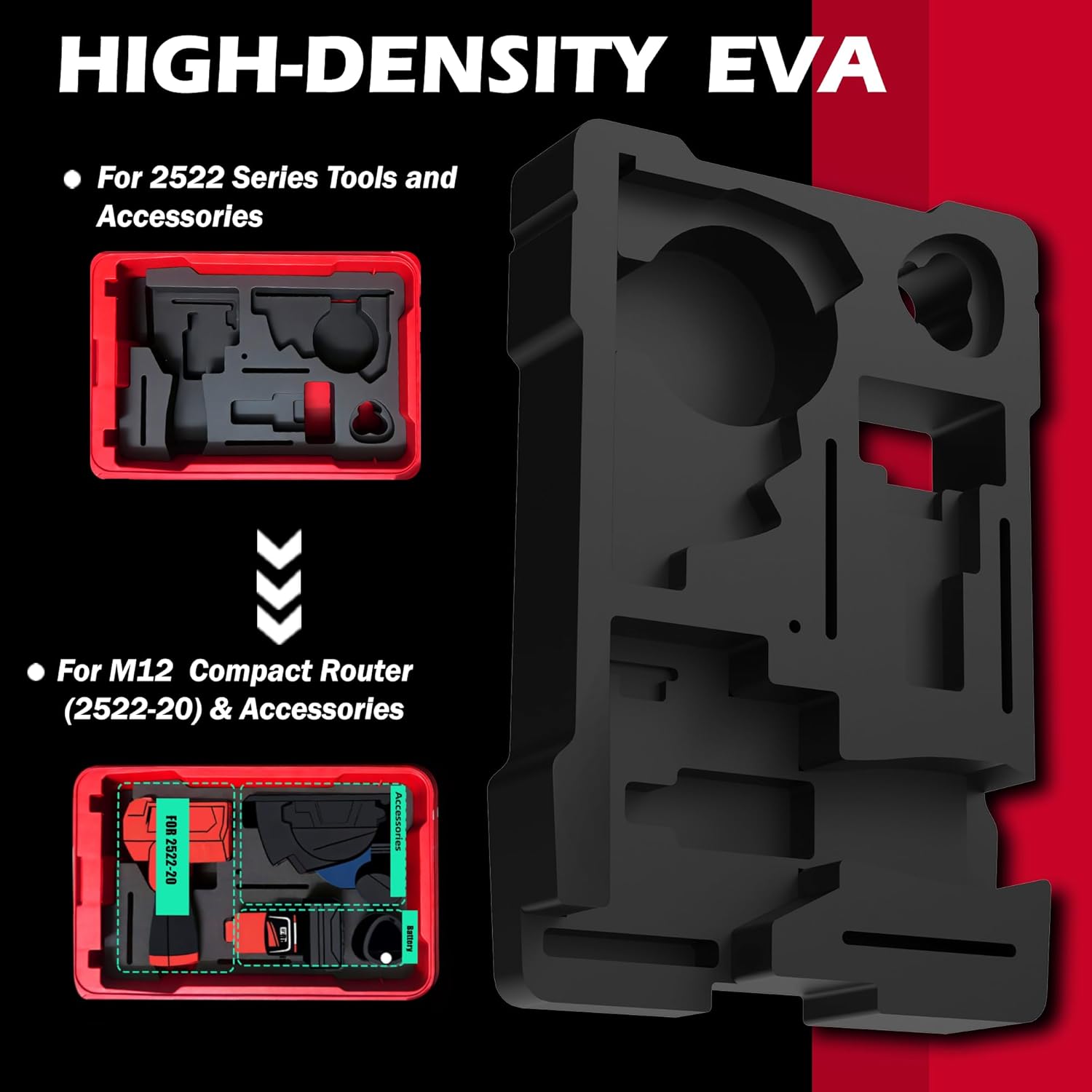 Precision-cut EVA foam liner – compatible with 48-22-8435 tool box, designed for 2522 series cut-off tools and accessories, providing a tight and secure fit (Tool and tool box not included.)