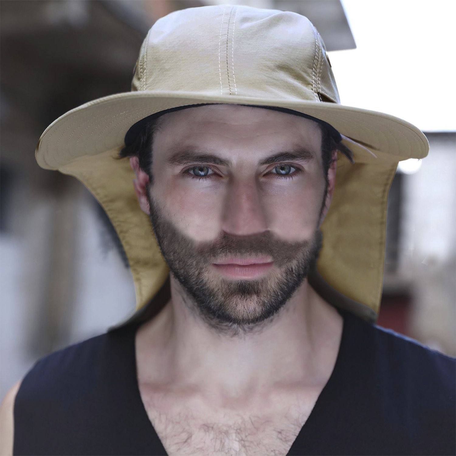 Mens Outdoor Sun Hat Foldable Legionnaire Cap with Neck Flap Sun Protection Summer Mesh Bucket Hat Adjustable Breathable Camping Hiking Fishing Neck Cap Quick Dry Wide Brim Beach Hat UPF 50+