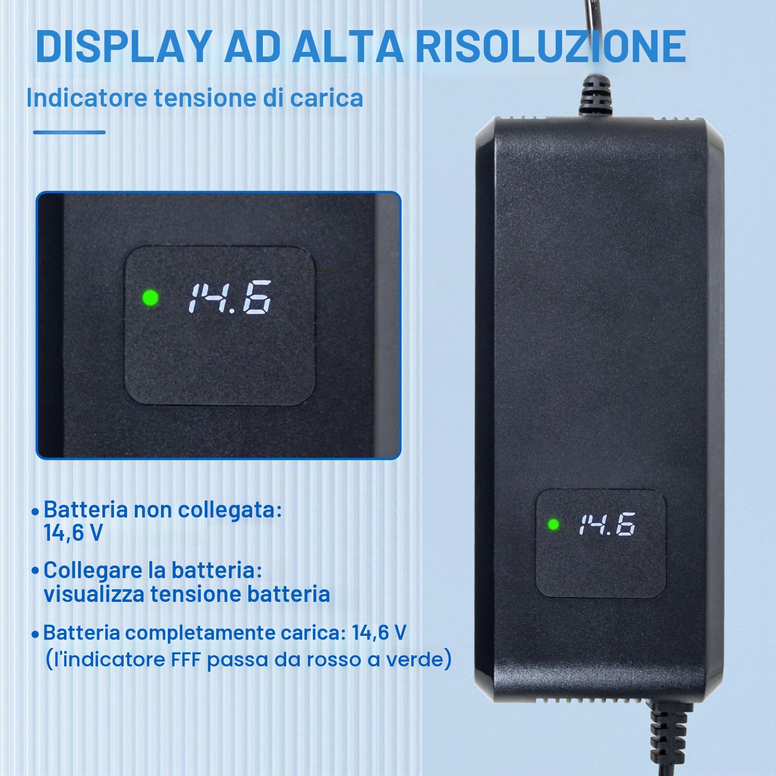 LiFePO4 - Caricabatterie al litio da 14,6 V, 10 A, per 12 V/12,8 V, 12,8 V, batteria al litio al fosfato, 12 V, AC-DC, per auto, caravan, marino