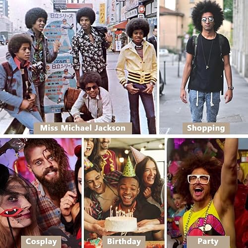 Miniatura 6 de Peluca afro para hombre peluca corta y rizada negra de los años 70 para hombres pelucas de discoteca de cabello sintético esponjoso natural para