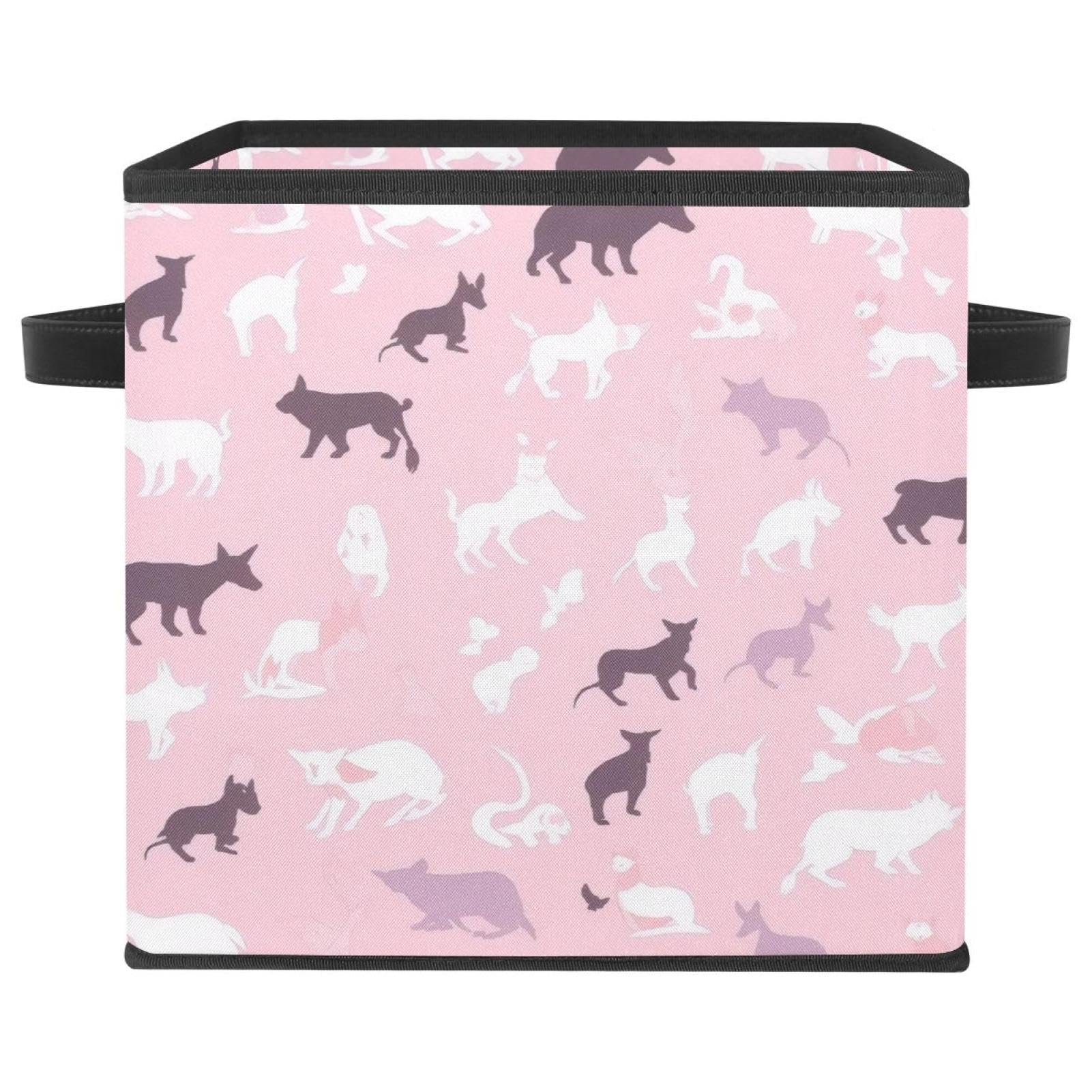 Boîte de rangement pliable rose silhouette d'animal avec poignées en cuir