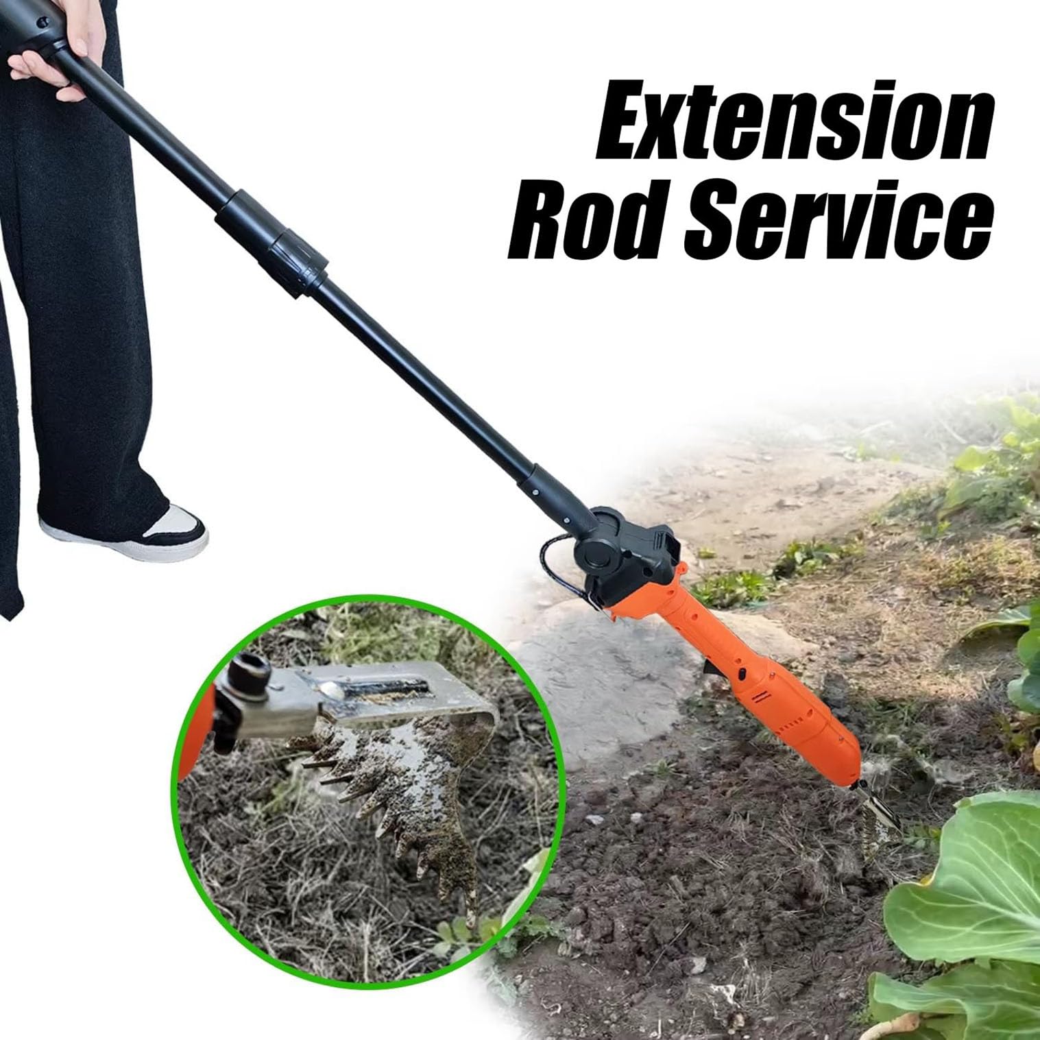 Cultivator Hoe, Manejo De Cava Eléctrica, Herramienta De Jardín Cultivador con Batería De Litio Recargable Y Poste Telescópico, Herramientas De Jardinería Y Rastrillo, para Aflojar El Suelo