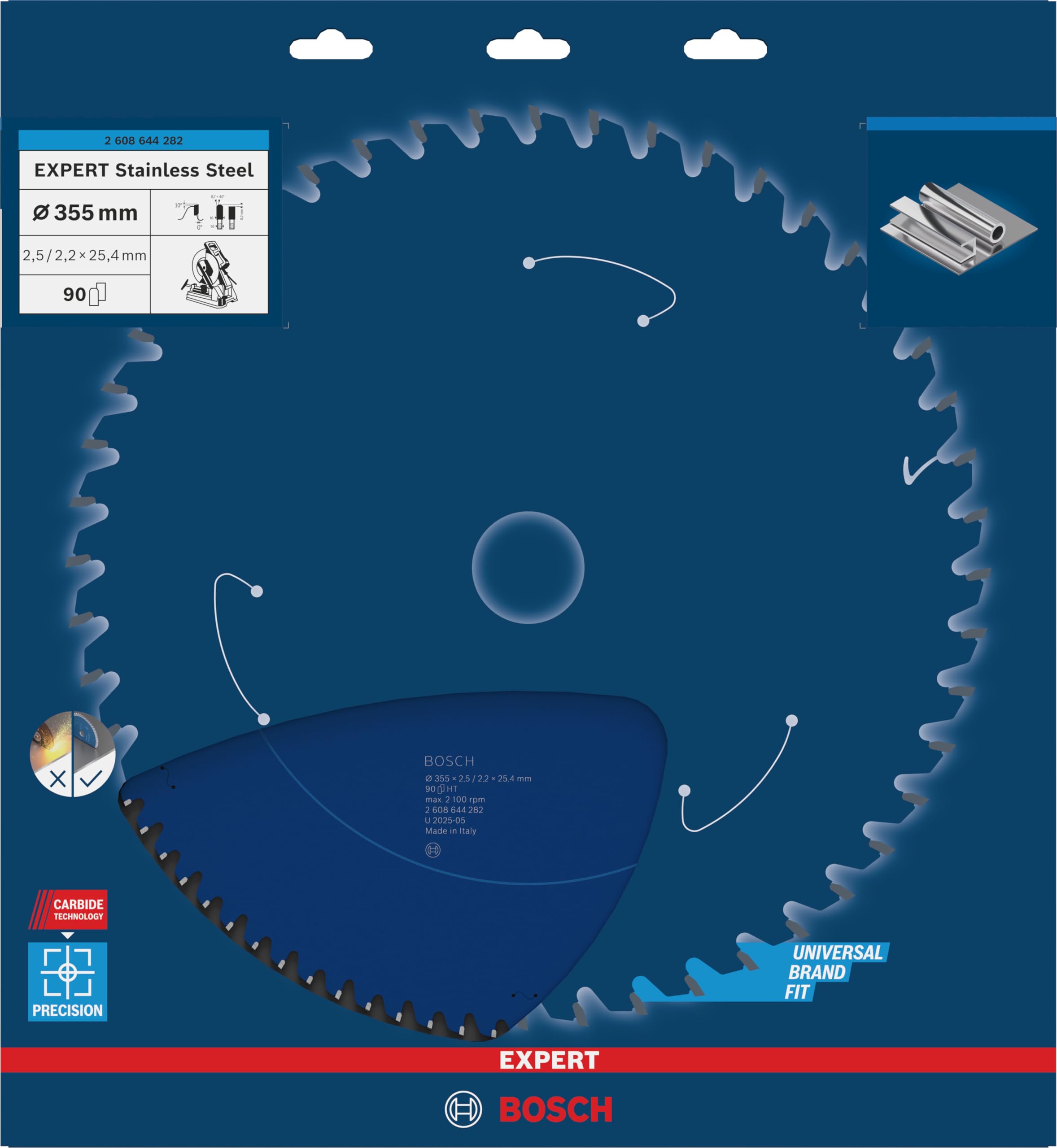 Bosch Professional Brzeszczot do piły tarczowej Expert for Stainless Steel (stal nierdzewna, 355 x 25,4 x 2,5 mm, 90 zębów, akcesoria do piły tarczowej)