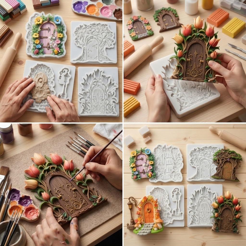 Garden Door Polymer Clay Mold Fairy House Silicone Molds Set of 4