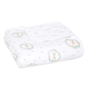aden + anais Essentials Dream Blanket, Muslin Baby Blankets for Girls & Boys, Ideal Lightweight Newborn Nursery & Crib Blanket, Blushing Bunnies