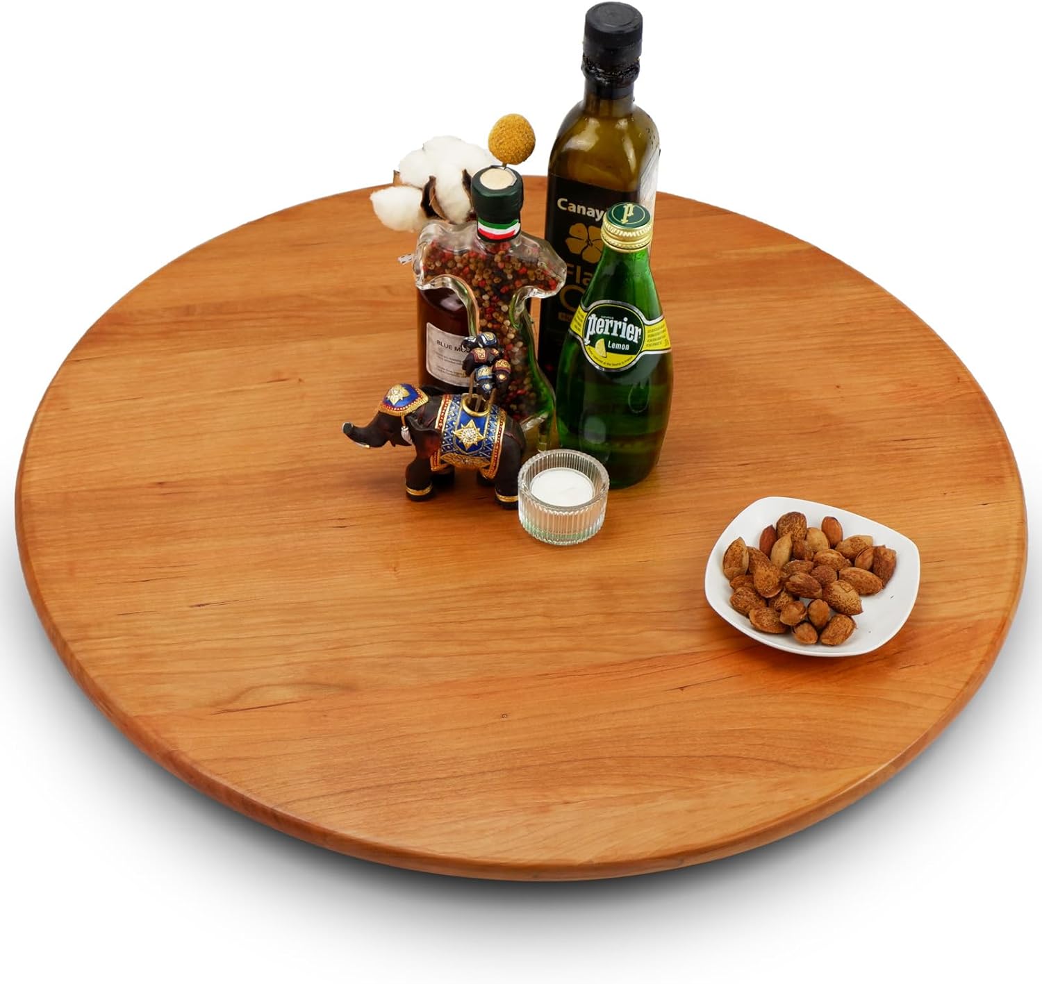 30 inches Cherry Wood Lazy Susan Organizer, Solid Wooden Round Turntable, Rotating Tray for Table Top/Counter Top