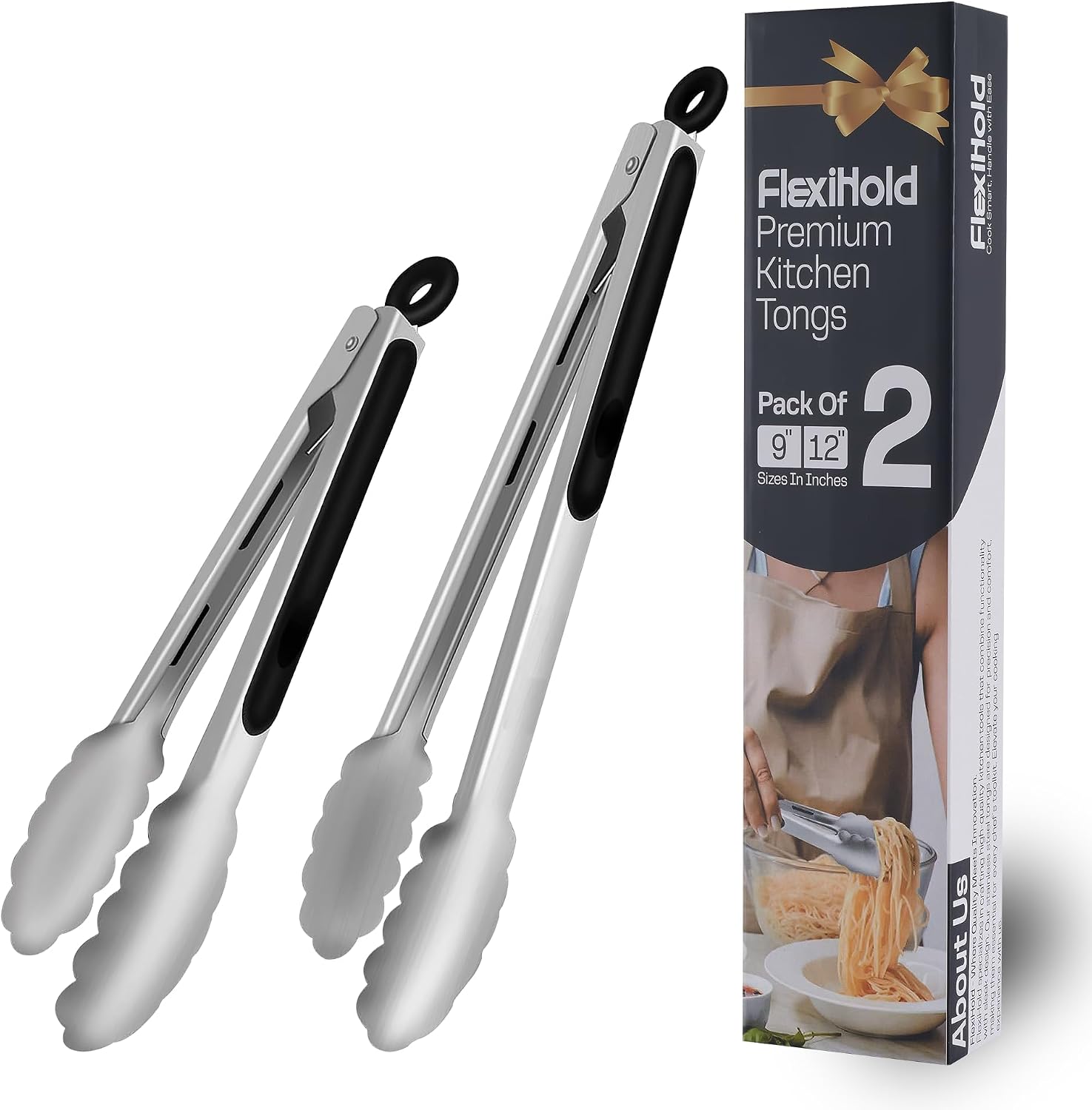 Stainless Steel Kitchen Tongs Set, 2 Pack with Silicone Tips
